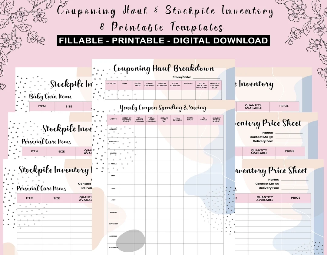 Couponing Bundle 13 Printable Templates Digital Download PDF File Coupon Haul Breakdown inventory List Price List yearly Spending Etsy