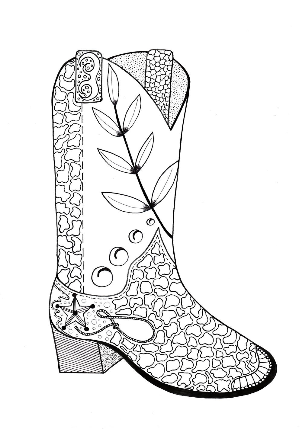 Cowboy Boot Adult Coloring Page FaveCrafts