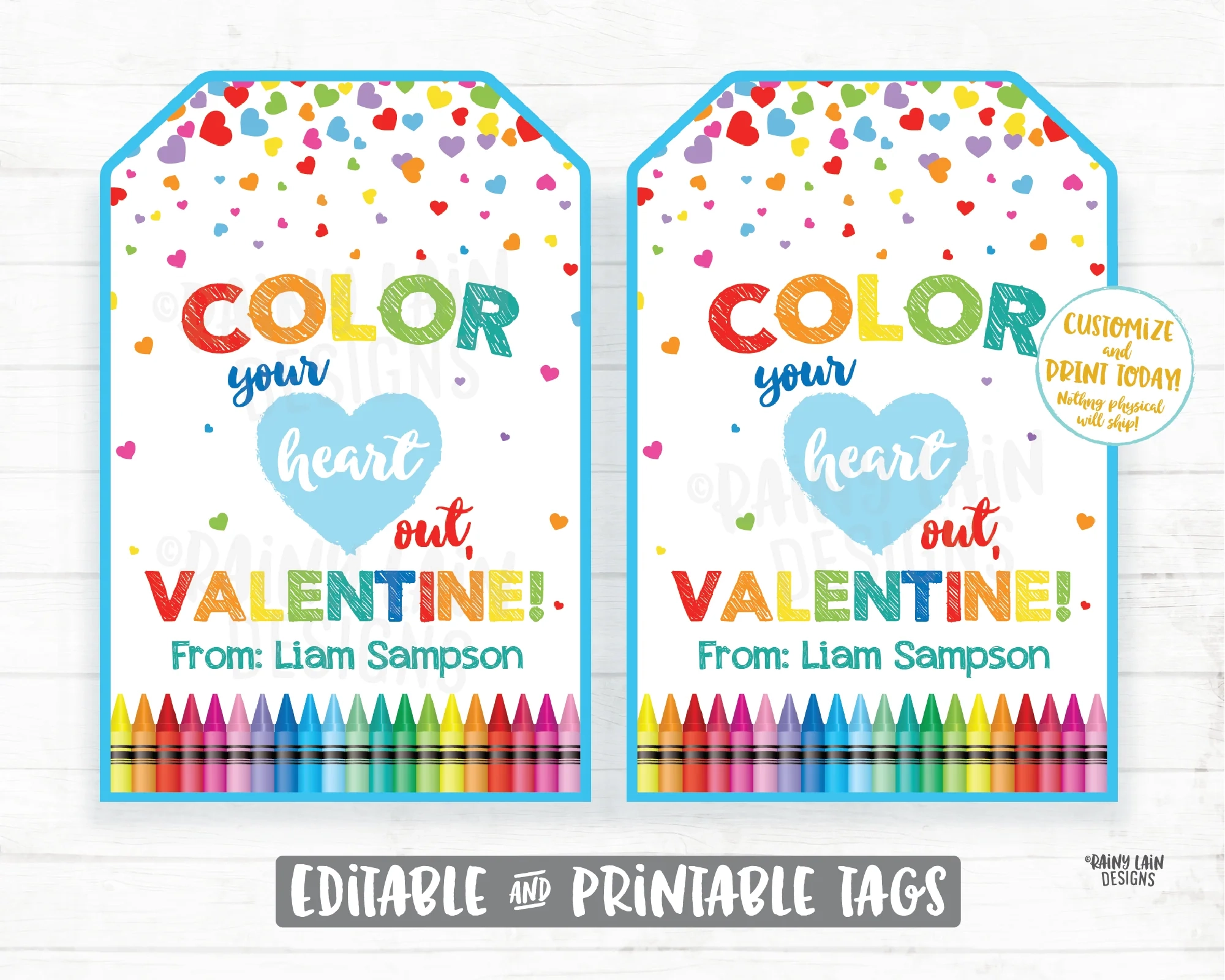 Crayon Valentine Color Your Heart Out Valentine Coloring Book Valent Rainy Lain Designs LLC