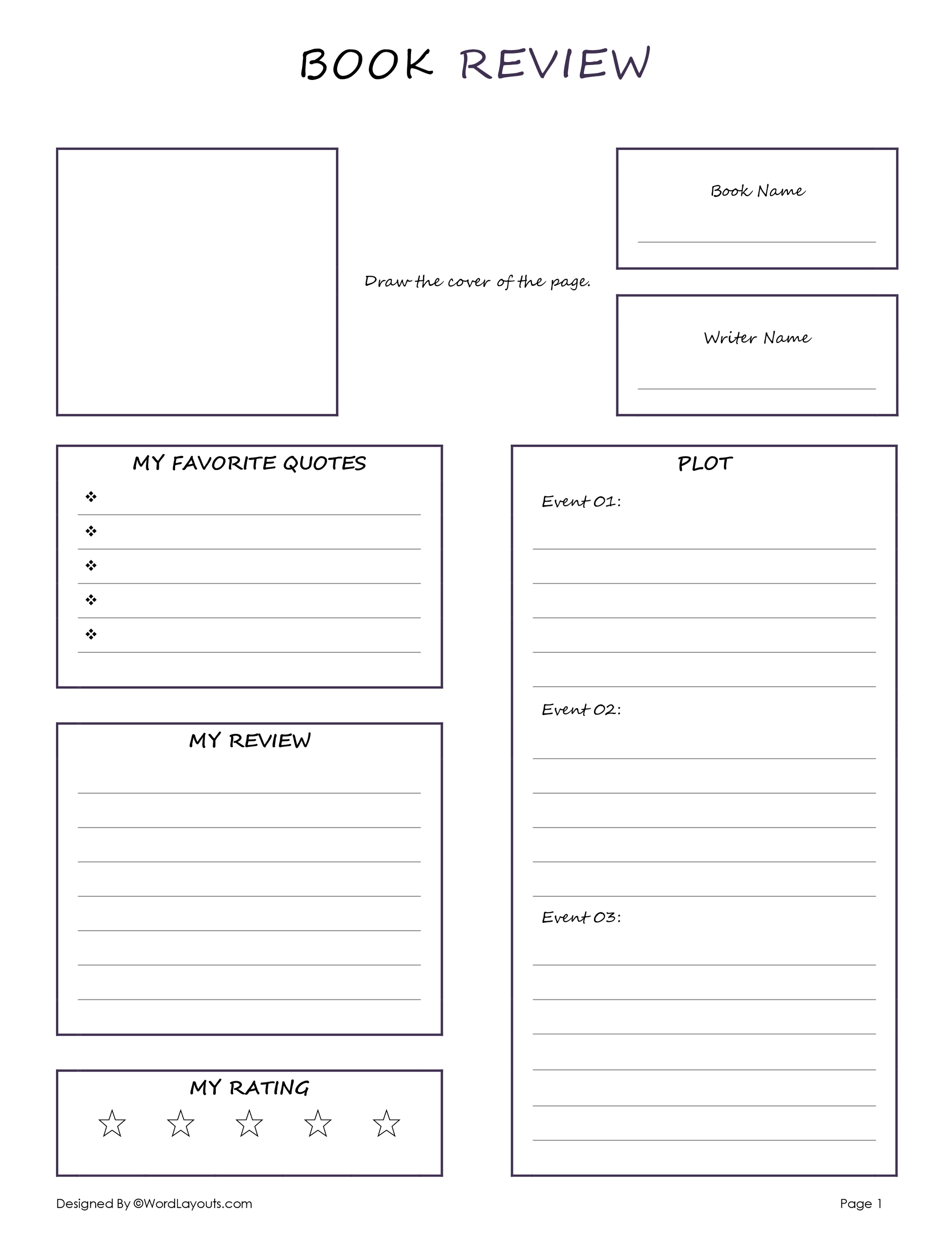 Creative Book Review Template With Drawing Space WordLayouts