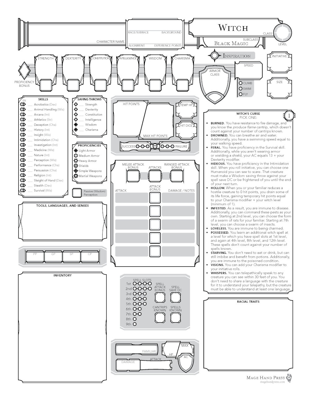 Custom Character Sheets Mage Hand Press Custom Character Sheets Mage Hand Press