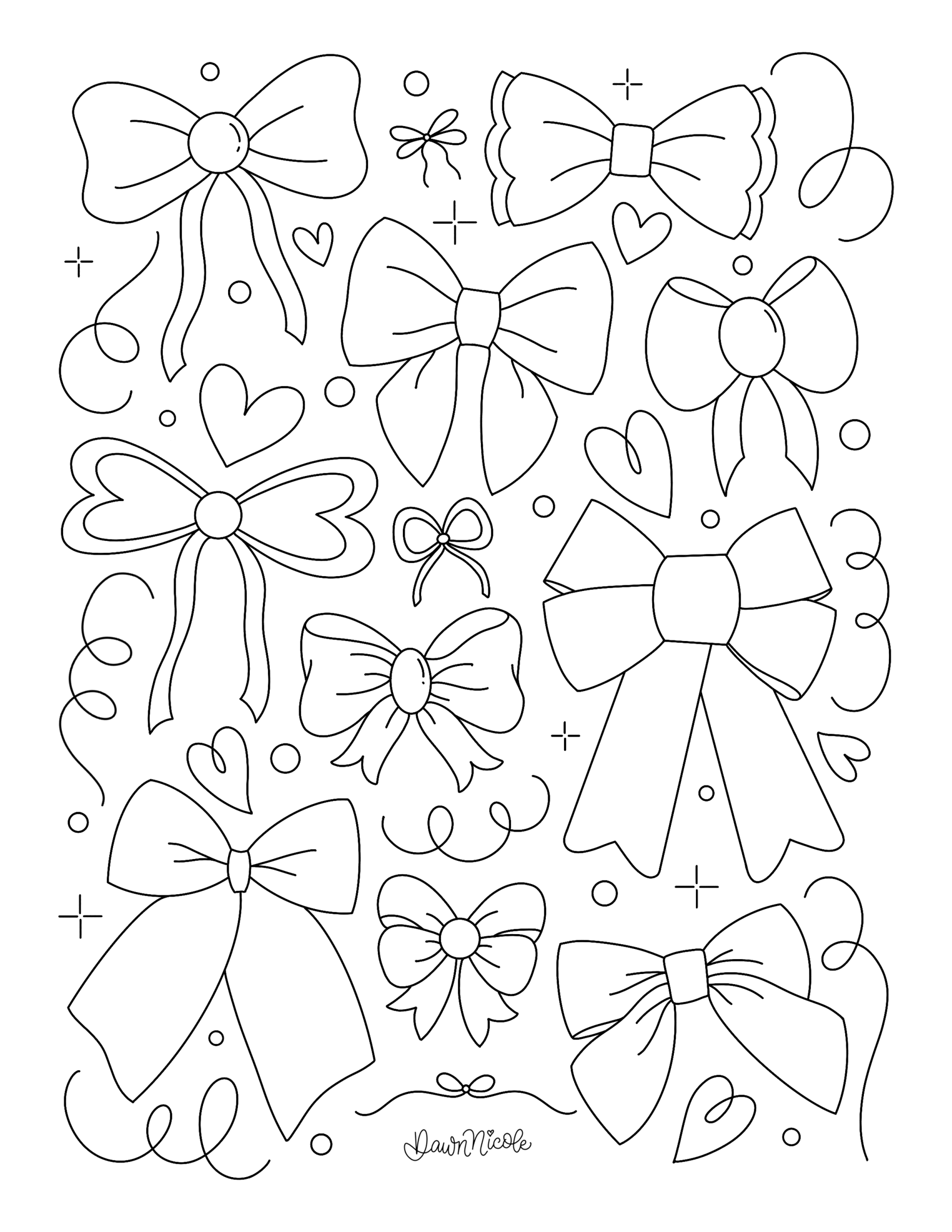 Cute Coquette Bows Coloring Page Dawn Nicole