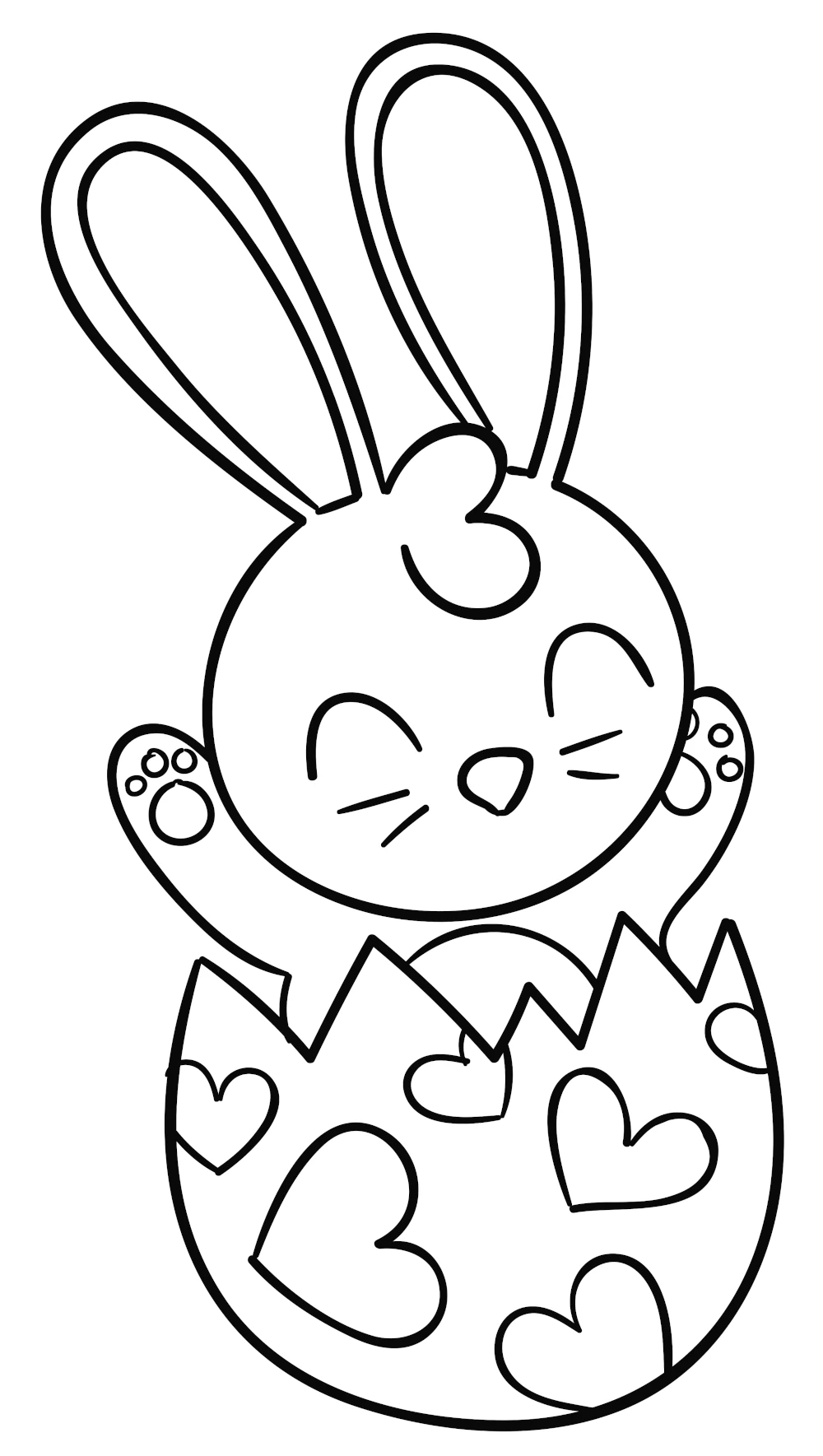 Cute Easter Bunny Popping Out Of An Easter Egg Decorated With Hearts 