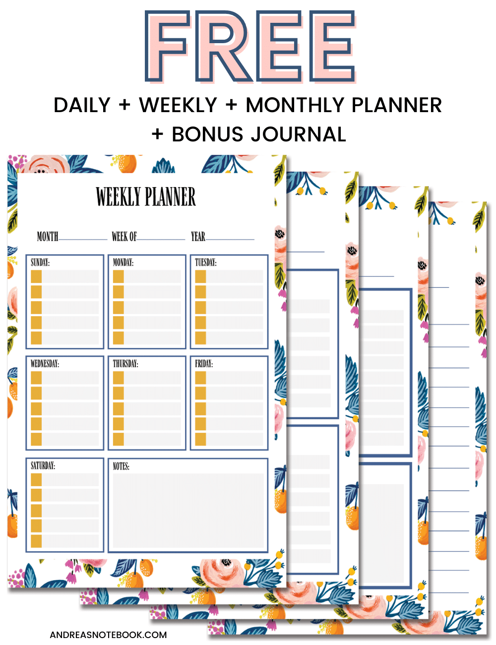 Cute Free Printable Planner Daily Weekly Monthly Andrea s Notebook