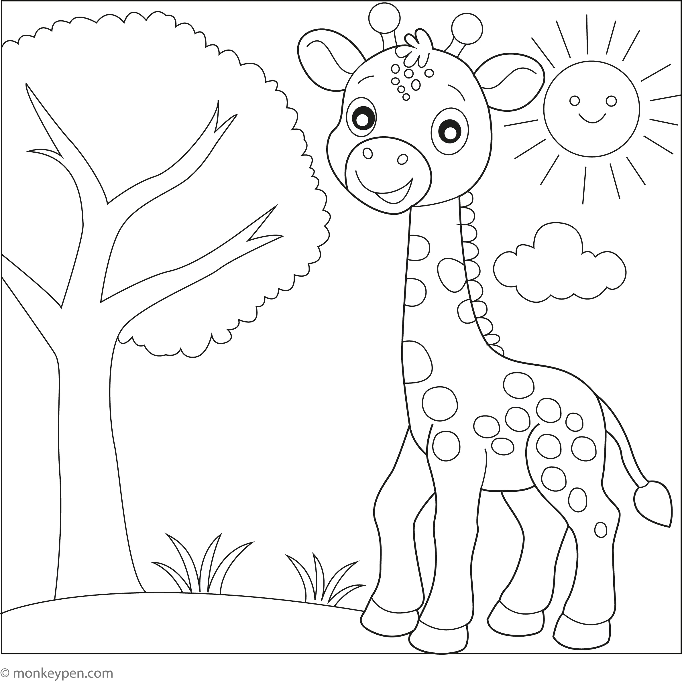 Cute Giraffe Coloring Page Free Printable PDF For Kids Fun