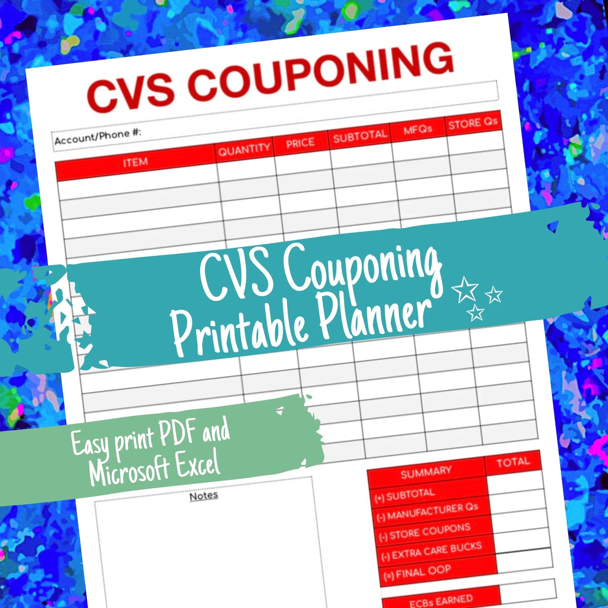 CVS Couponing Printable Coupon Shopping Checkout Tracker Couponer Binder Log Sheet PDF Excel Etsy