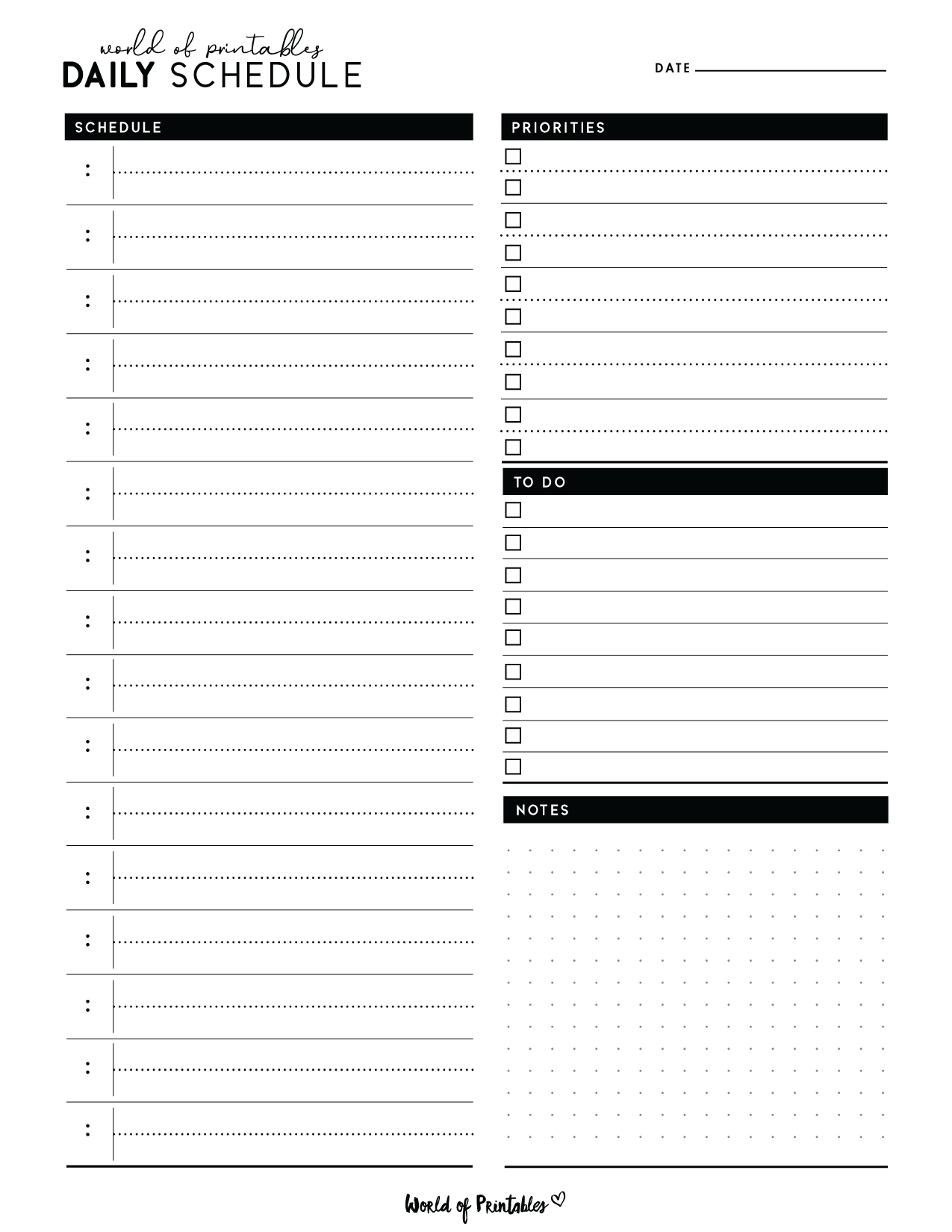 Daily Schedule Templates World Of Printables