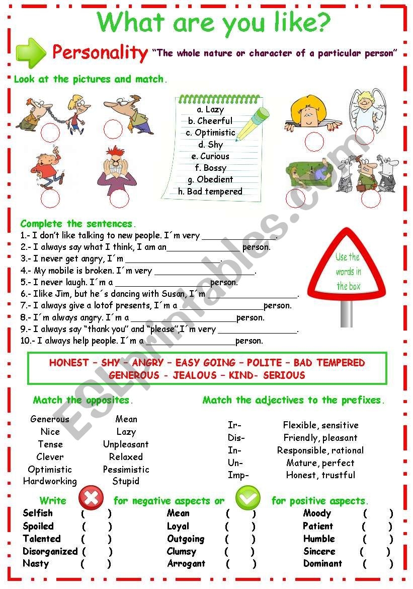 Describing Personality ESL Worksheet By Karen1980