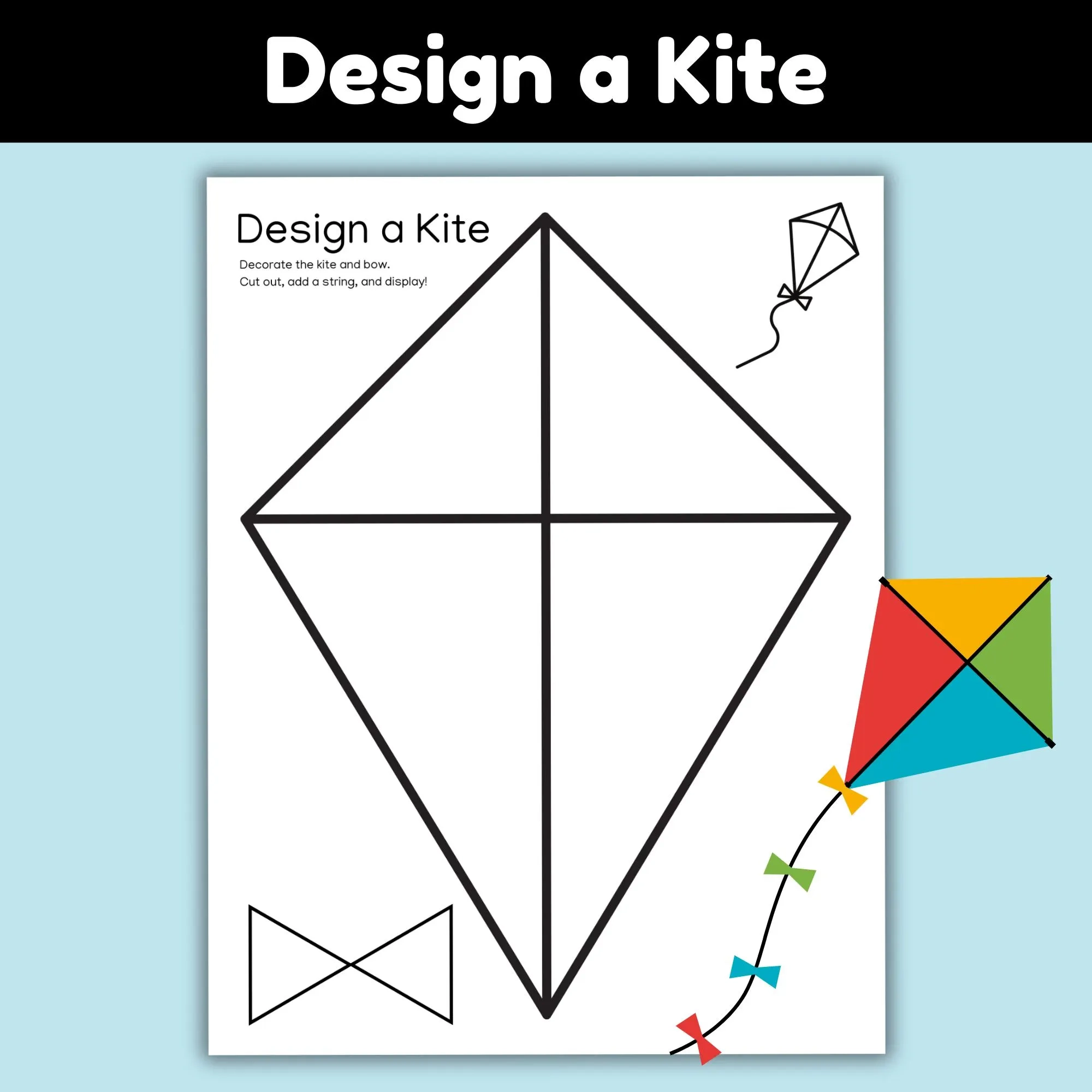 Design A Kite Printable Craft For Kids Spring Activity Template Decorate Build Kite Easy Coloring Page PDF Instant Download Preschool Etsy