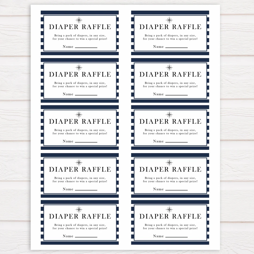 Diaper Raffle Game Nautical Printable Baby Shower Games OhHappyPrintables