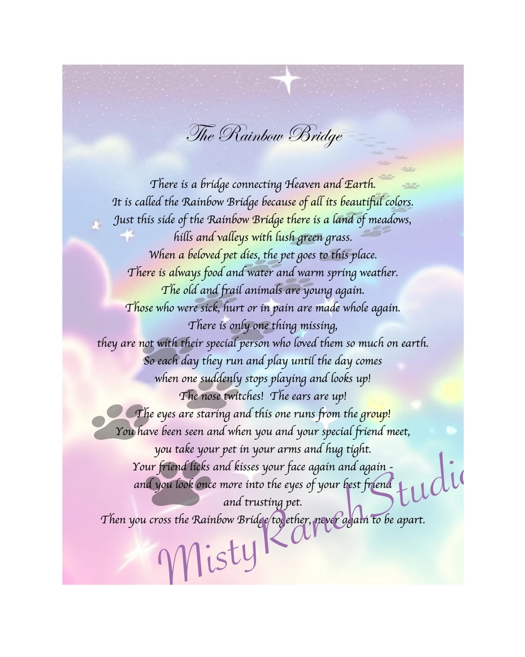 DIGITAL Printable rainbow Bridge Poem DOG CAT Pet Memorial Poem Sublimation Digital Design 300DPI Png Jpeg Instant Download Gift Etsy