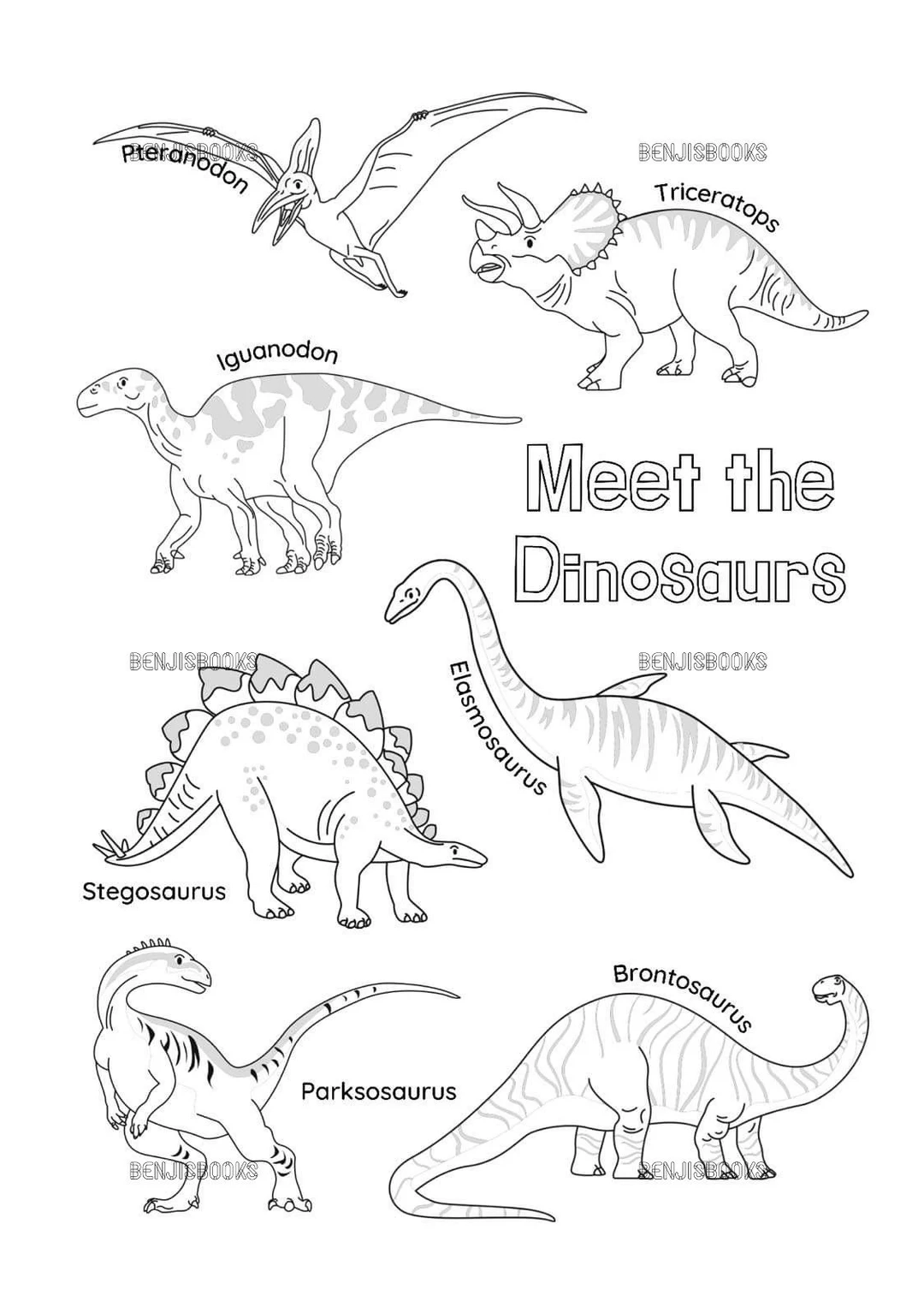 Dinosaur Coloring Page Etsy