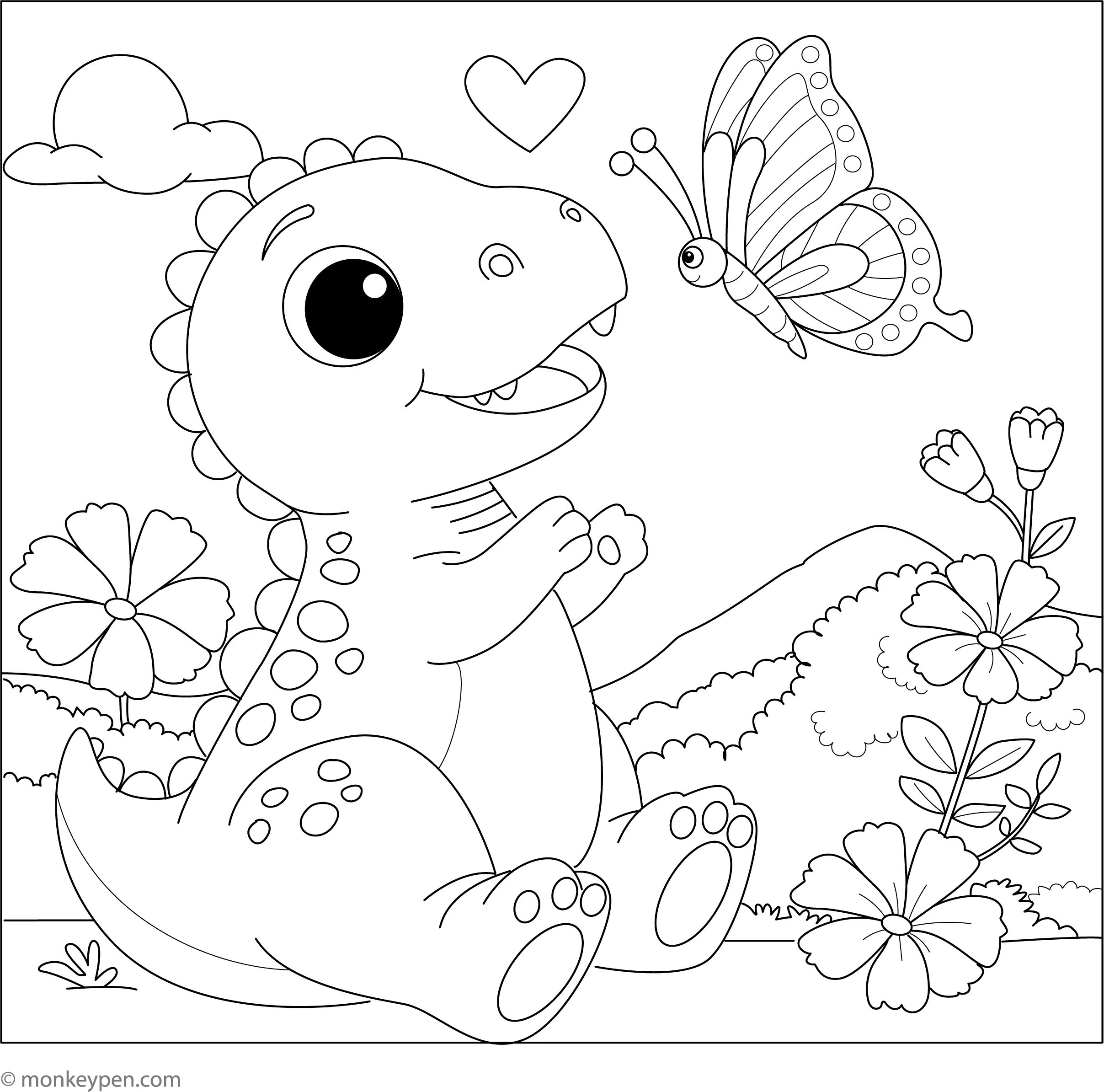 Dinosaur Playing With A Butterfly