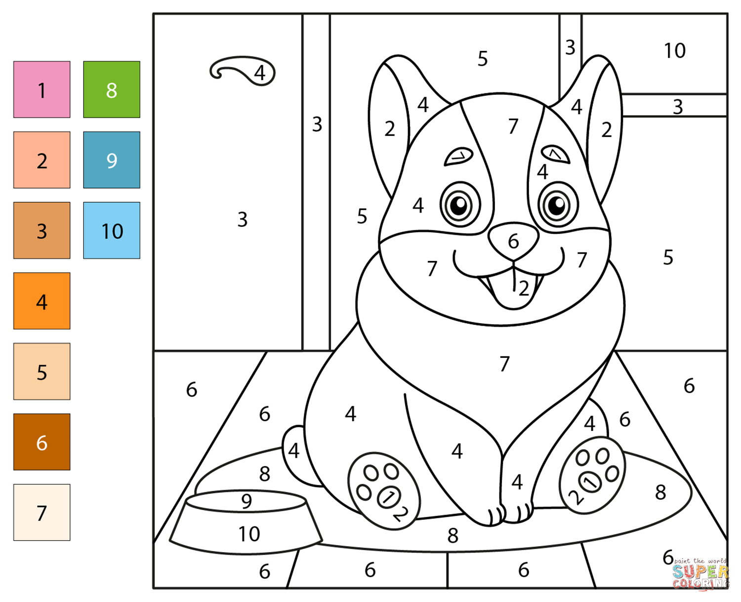 Dog Color By Number Coloring Page Free Printable