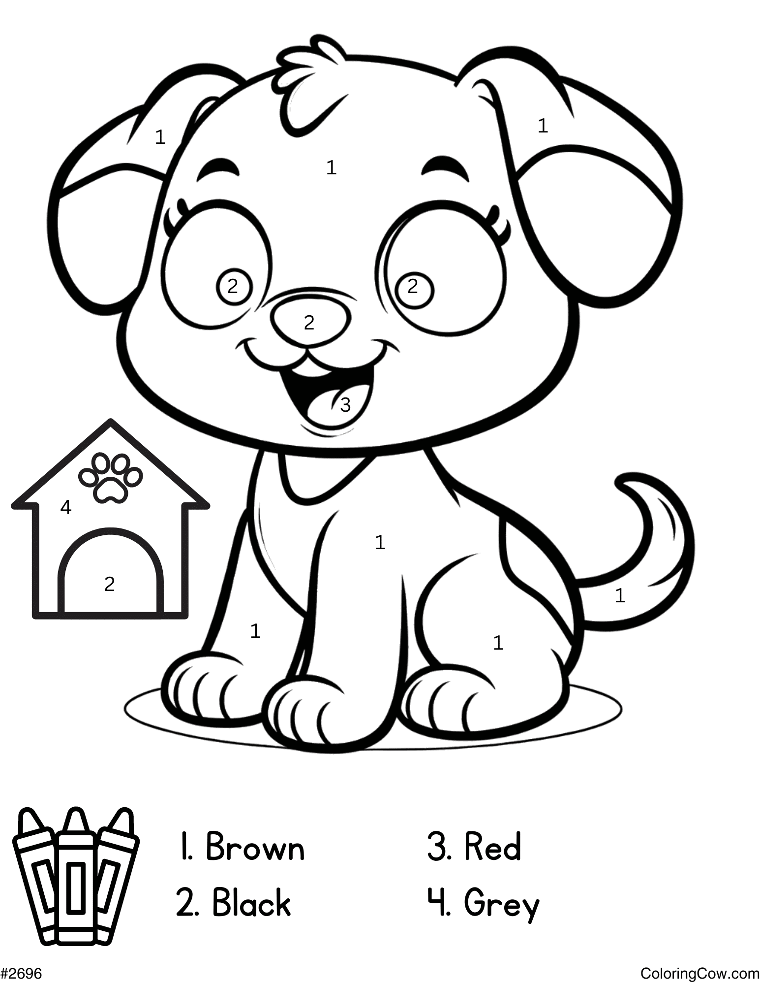 Dog Color By Number Coloring Page