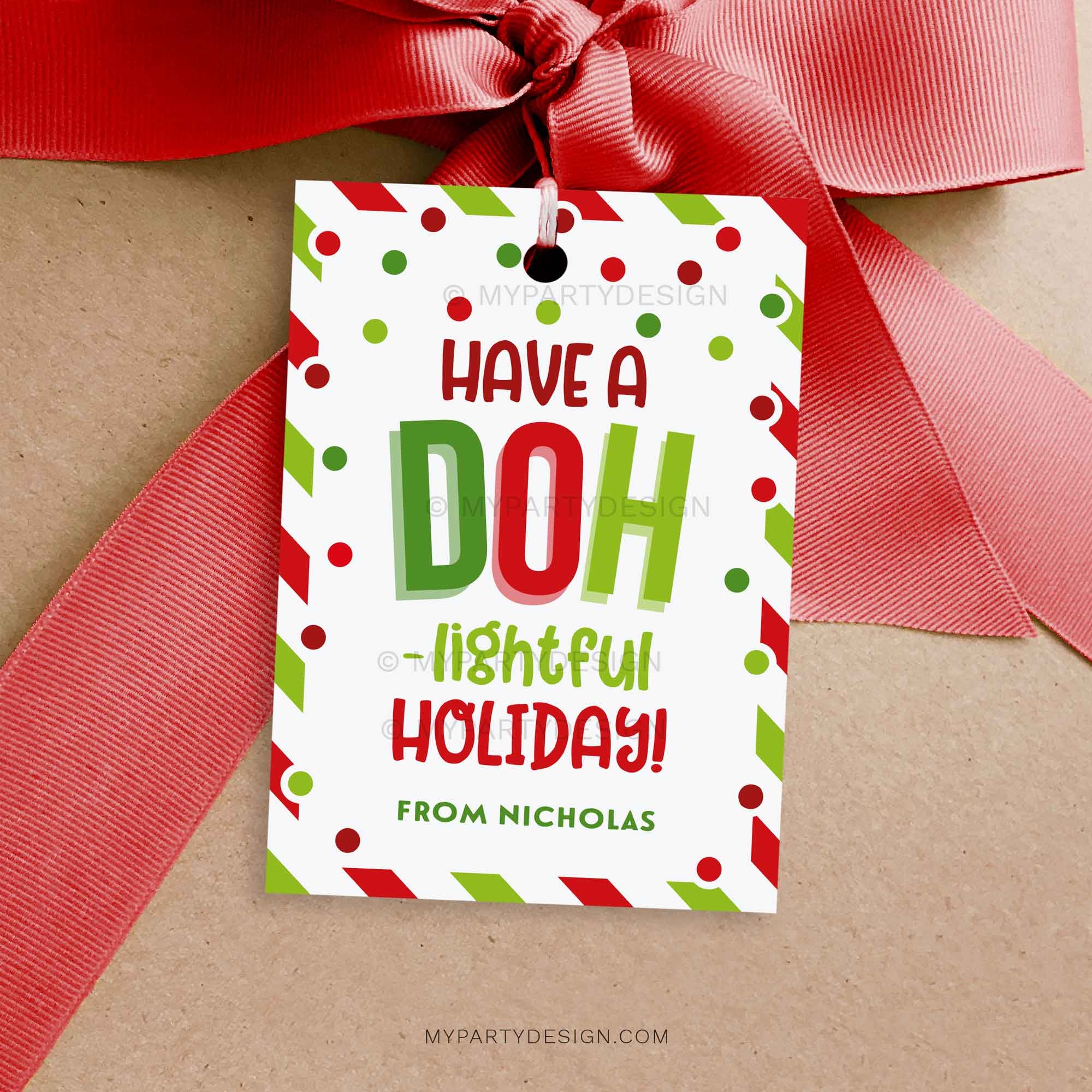 Doh lightful Holiday Play Dough Gift Tag Printable PDF My Party Design