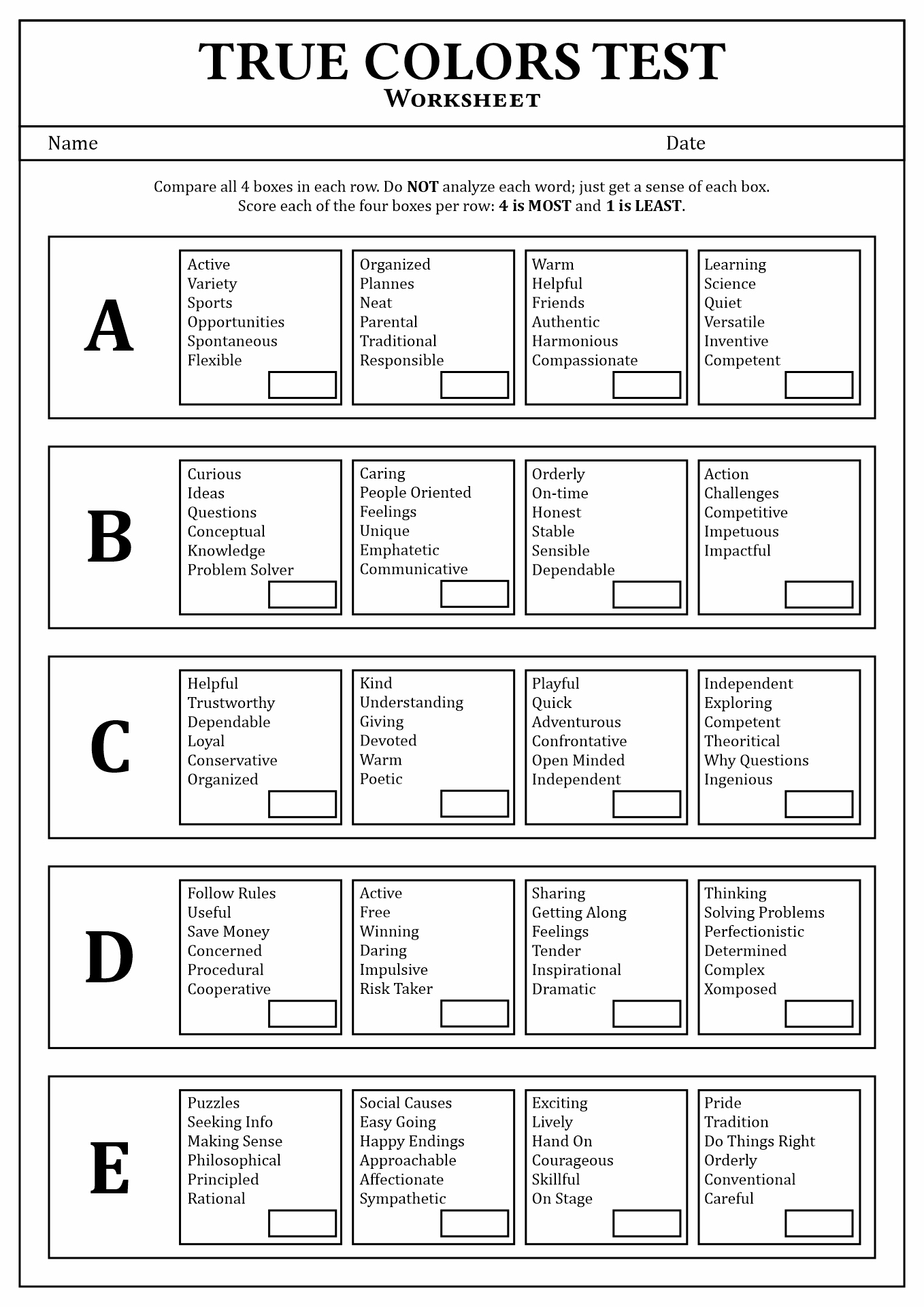 DOPE Bird 4 Personality Types Test Printable amp Online Version Worksheets Library