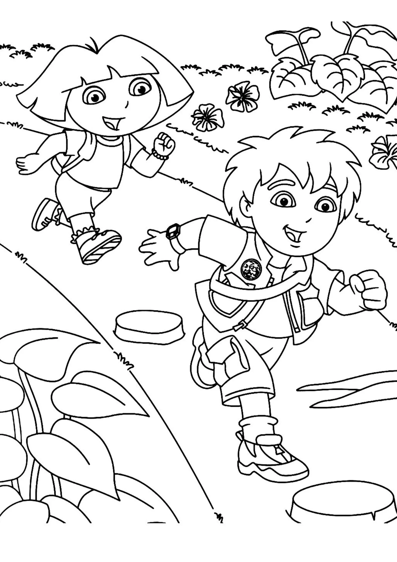 Dora And Diego Running Adventure Coloring Page For Kids Free Activity PDF Download The Imagination Hive