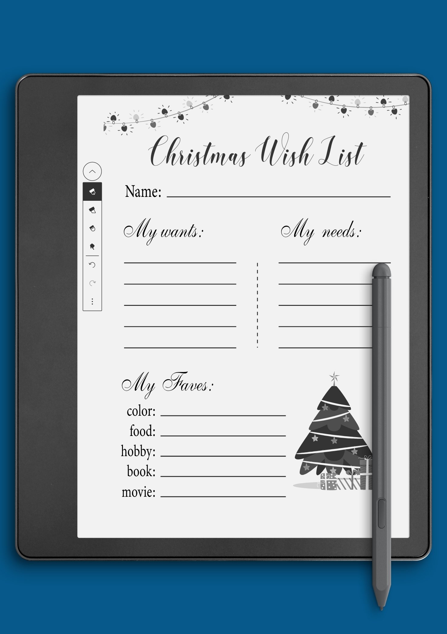 Download Printable White Christmas Wish List Template PDF