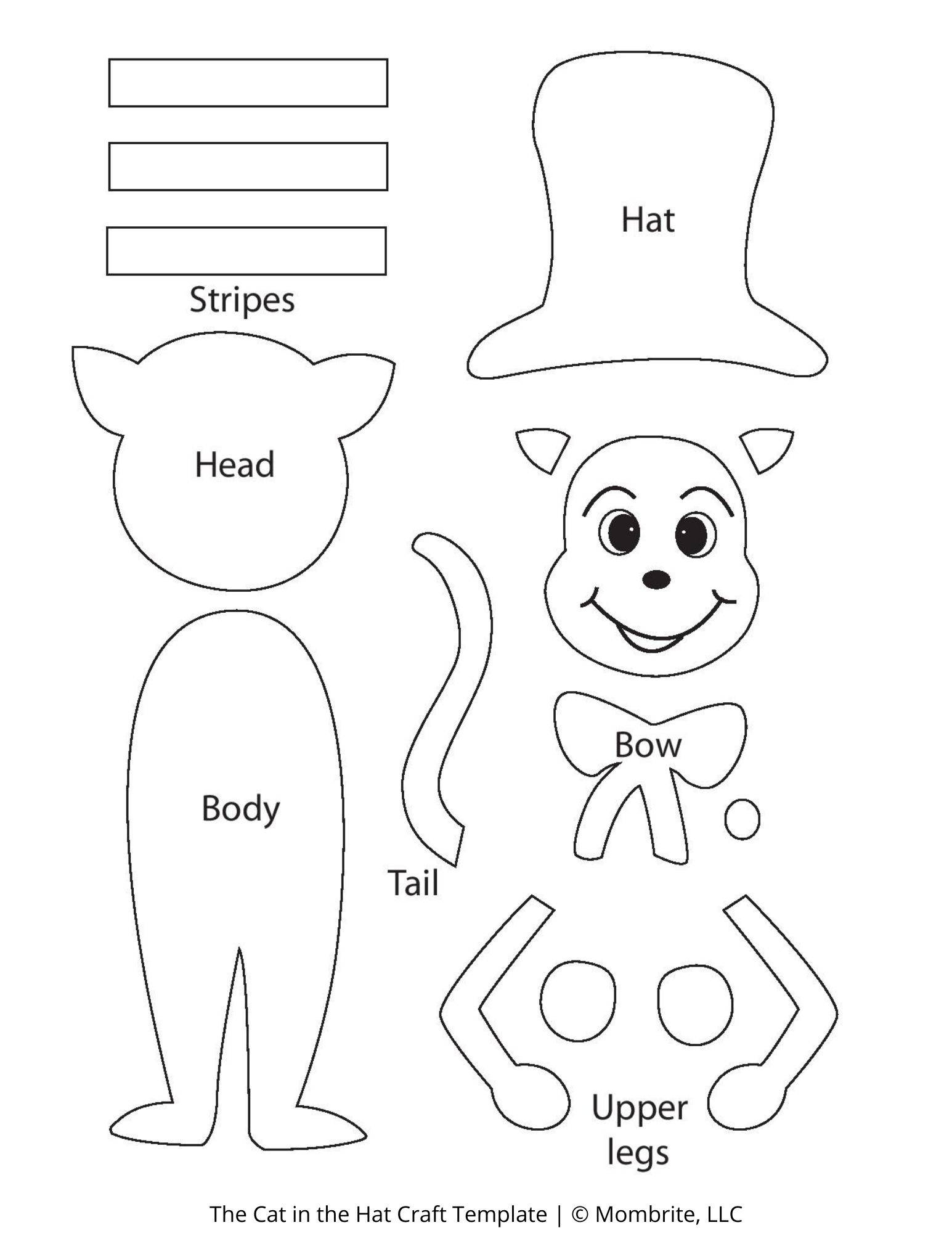 Dr Seuss Cat In The Hat Craft Free Template Mombrite