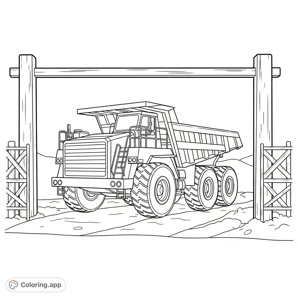 Dump Truck At Construction Gate Coloring app