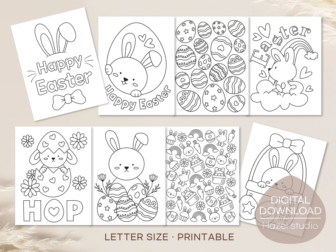 Easter Coloring Pages Bunny Activity Book digital Download Etsy
