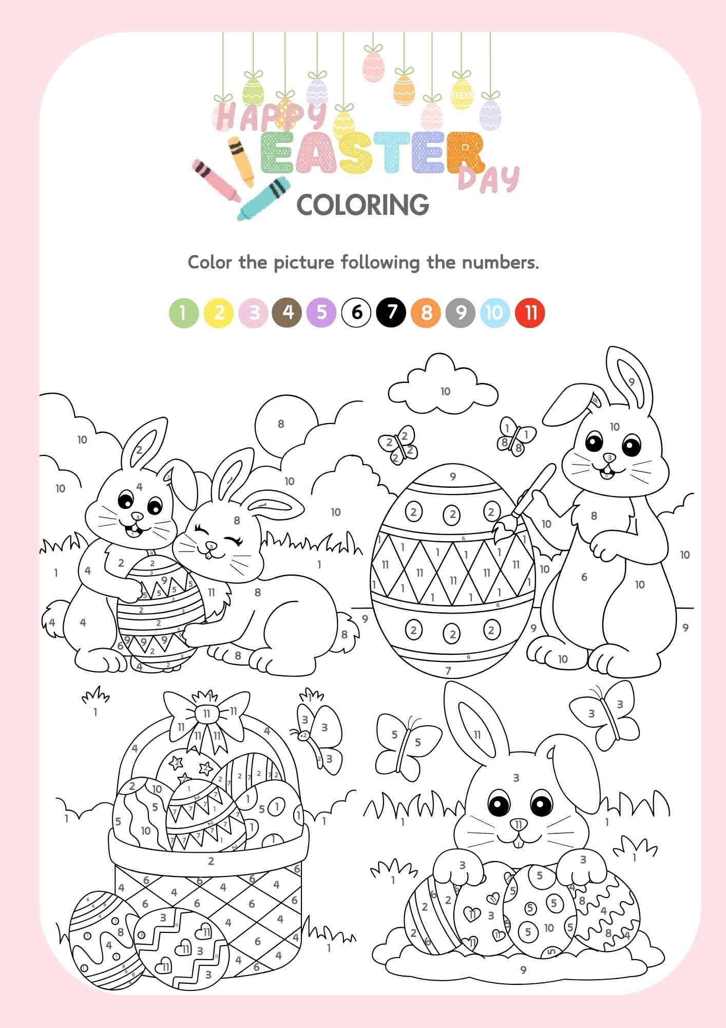 Easter Holiday Color By Number Free Printable PDF Ezpzlearn