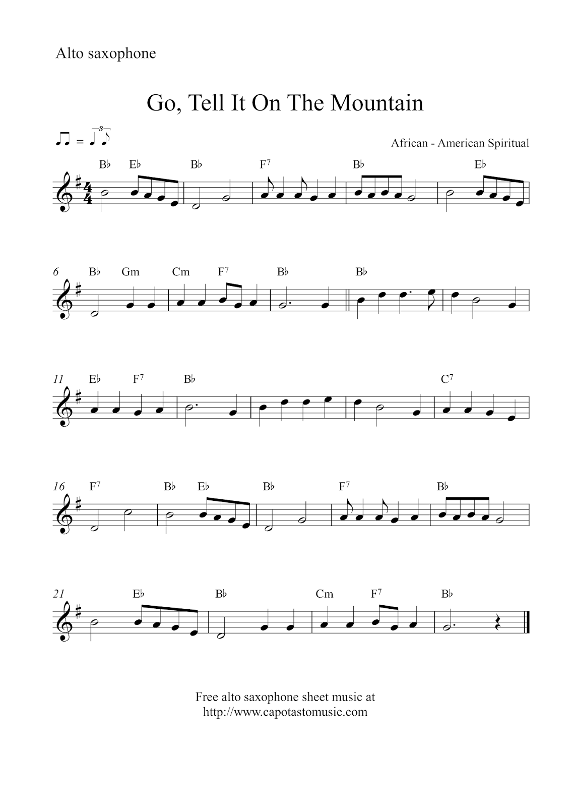 Easy Sheet Music For Beginners Free Christmas Alto Saxophone Sheet Music Go Tell It On The Mountain