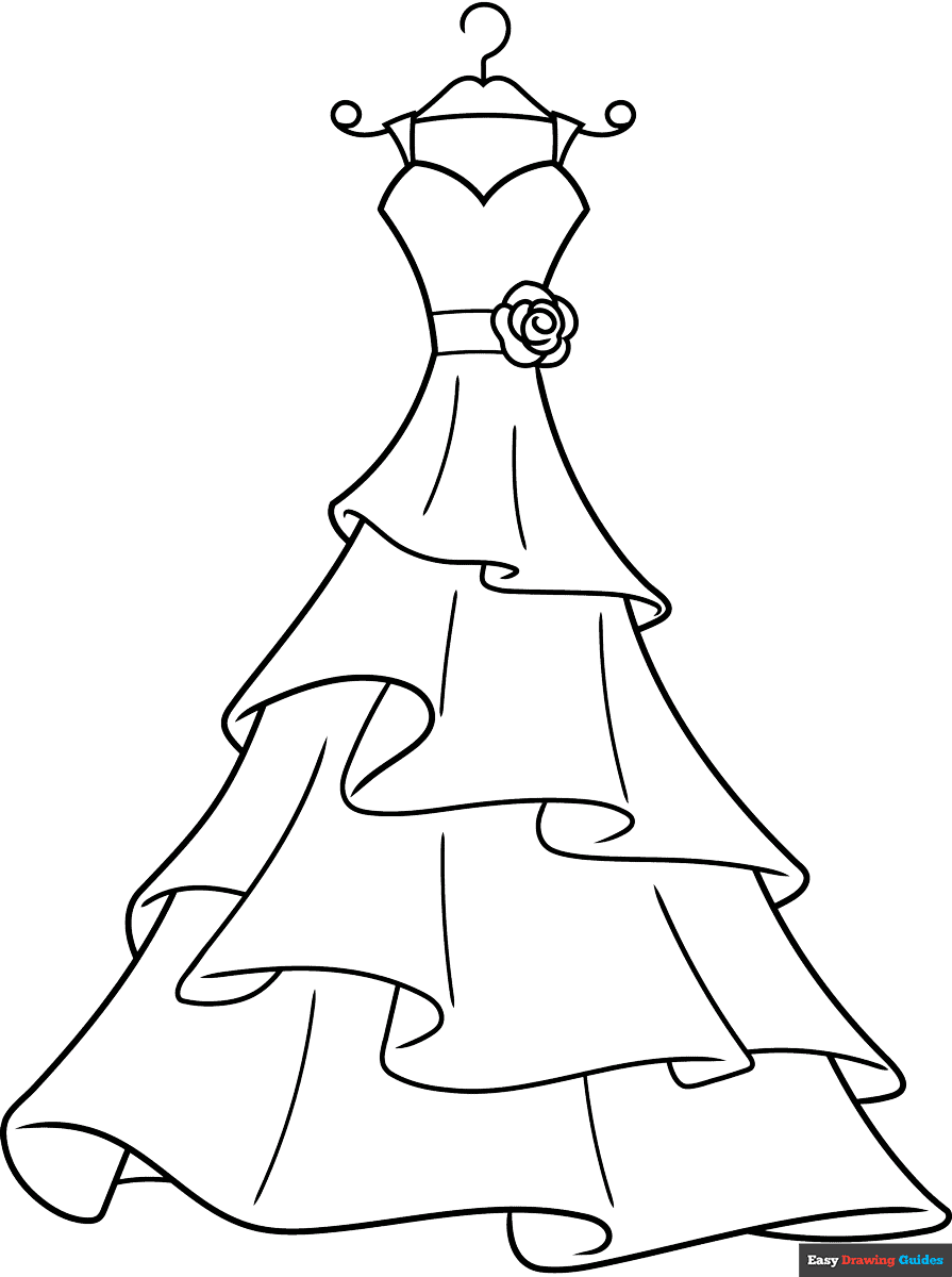 Easy Wedding Dress Coloring Page Easy Drawing Guides
