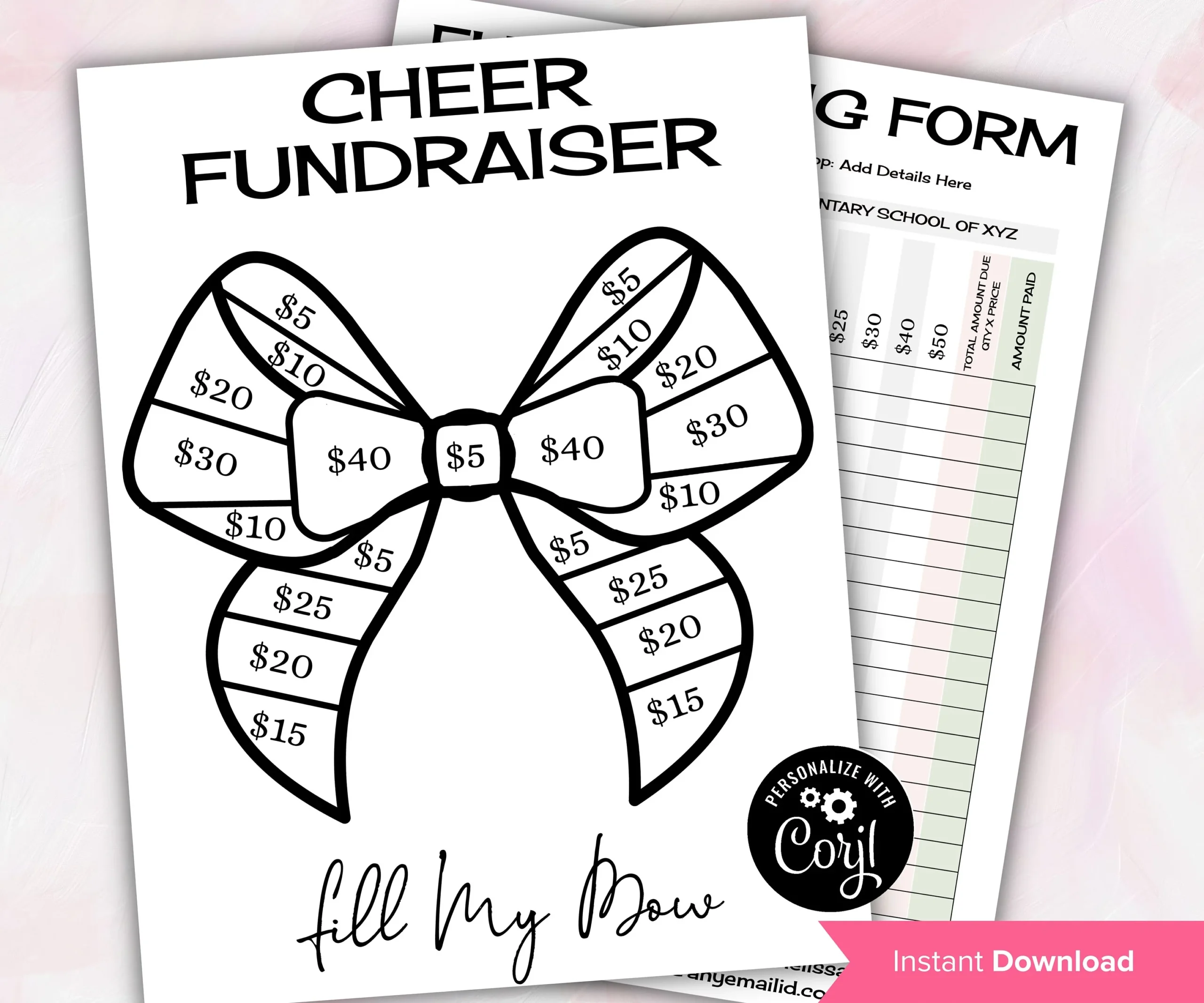 Editable Cheer Fundraiser Sheets Fill My Bow Fund Color My Bow In Corjl The Hustling Cat Lady