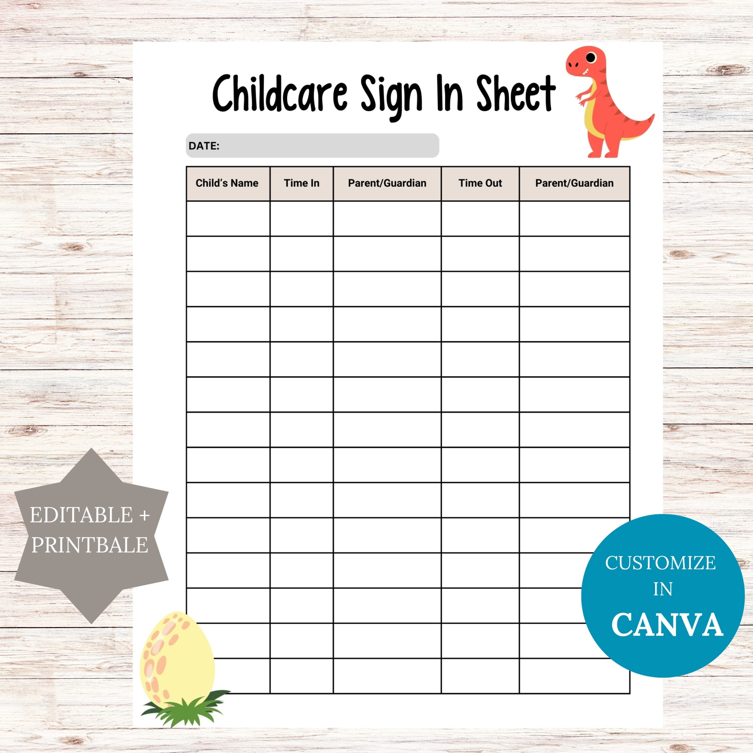 Editable Childcare Sign In Sheet Printable