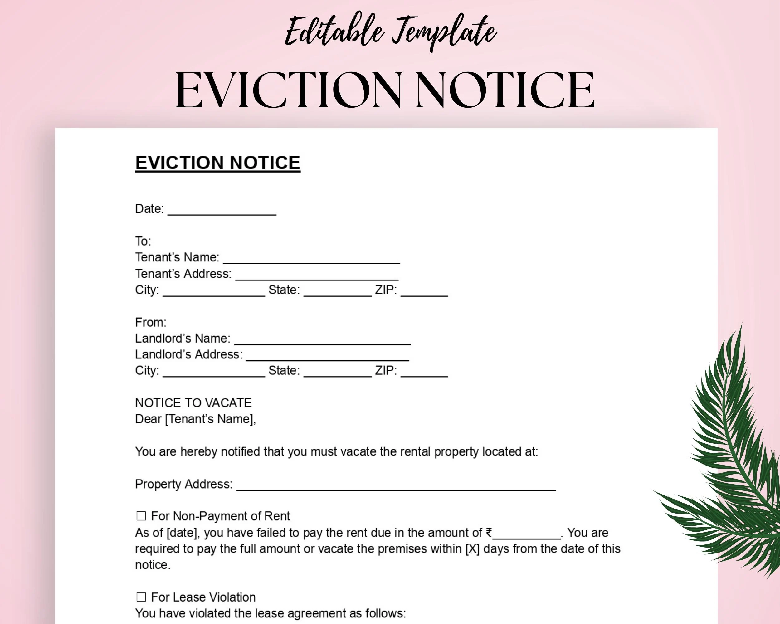 Editable Eviction Notice Template Landlord Lease Termination Form PDF Word Google Docs Etsy