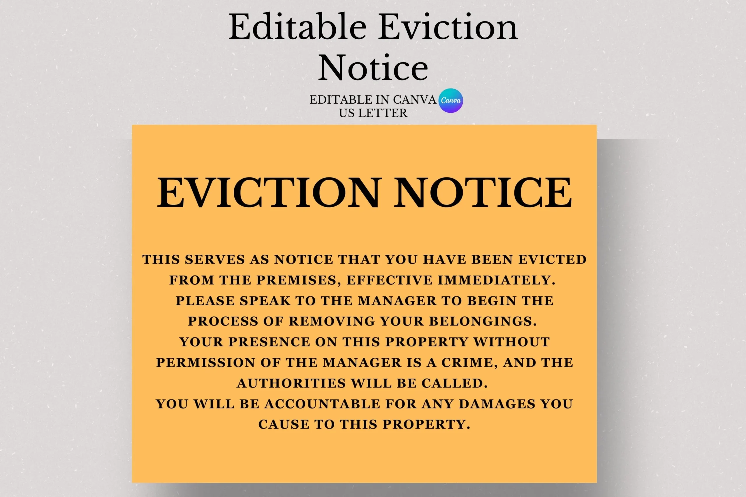 Editable Eviction Notice Template US Letter Etsy