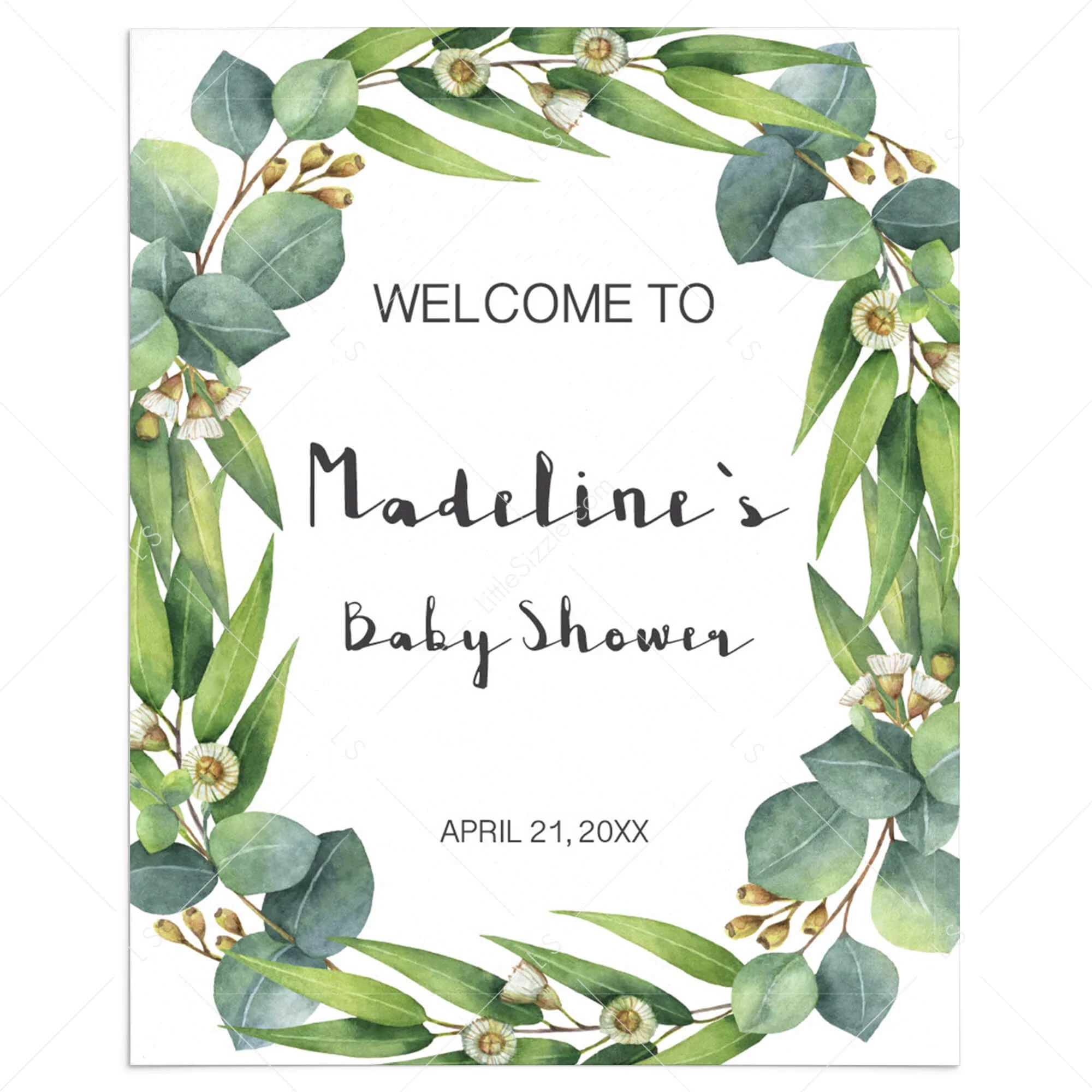 Editable Greenery Welcome Sign Template Instant Download Green Leaves LittleSizzle