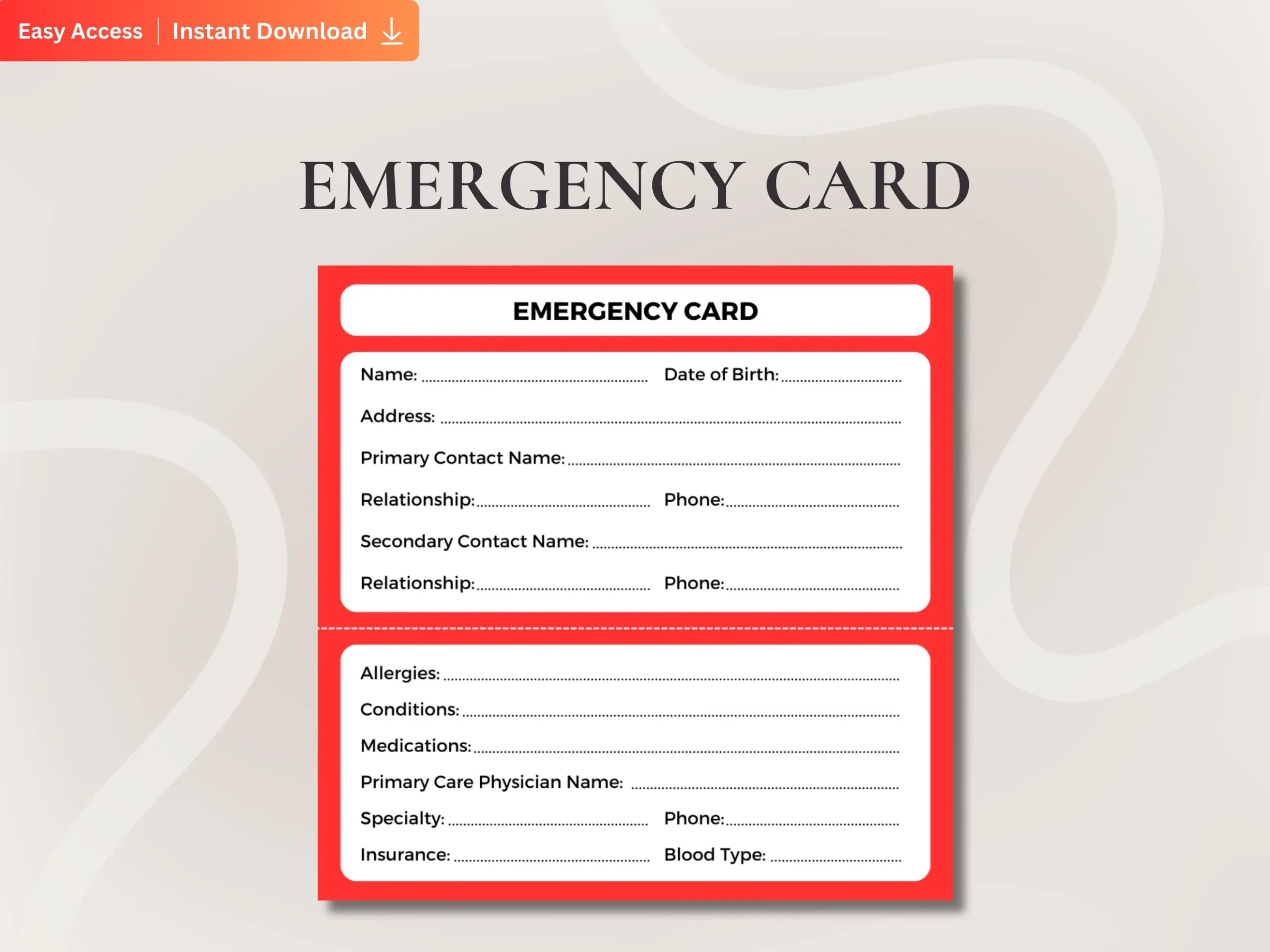 Emergency Contact Card Template Printable Emergency Wallet Card In Case Of Emergency Card Emergency Medical Card For Children ICE Card Etsy