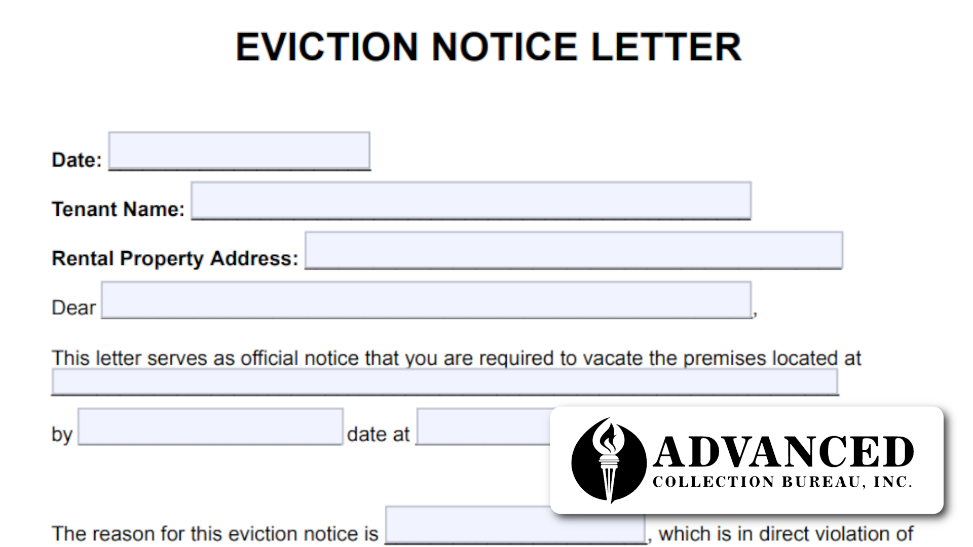 Eviction Notice Template Advanced Collection Bureau