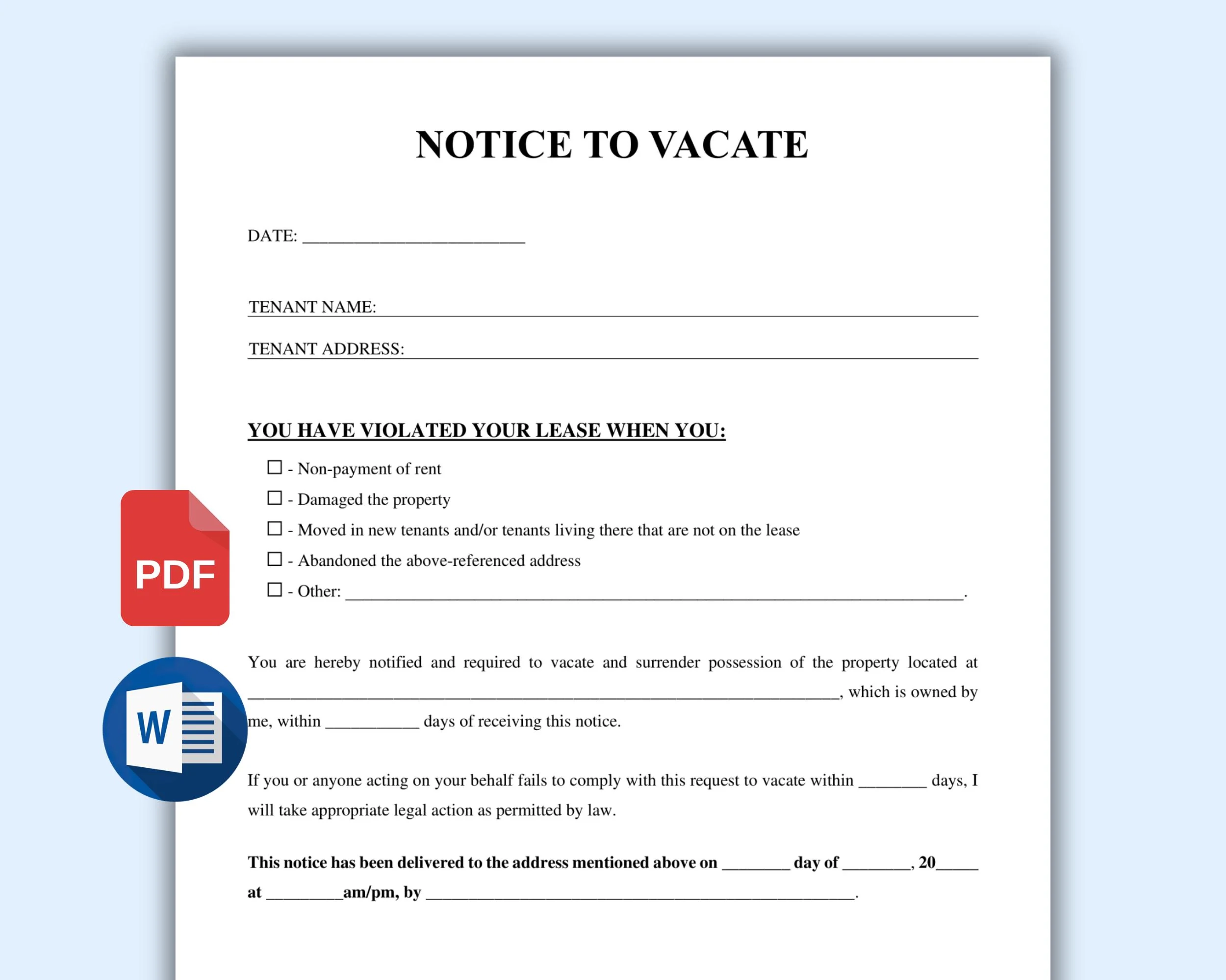 Eviction Notice Template Printable Editable Eviction Letter Template Notice To Vacate Form Landlord Tenant Letter Word PDF Download Etsy Israel