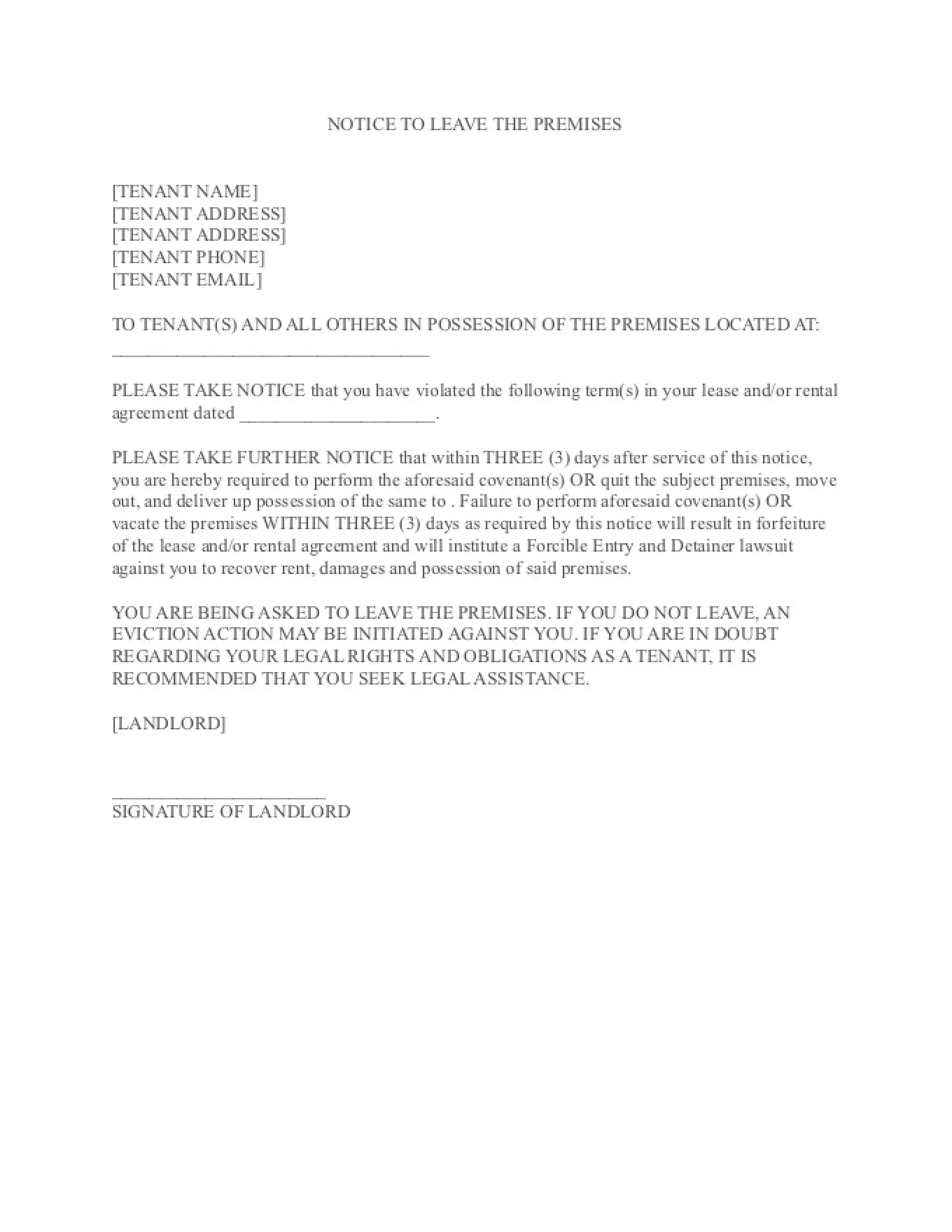 Eviction Notice Template