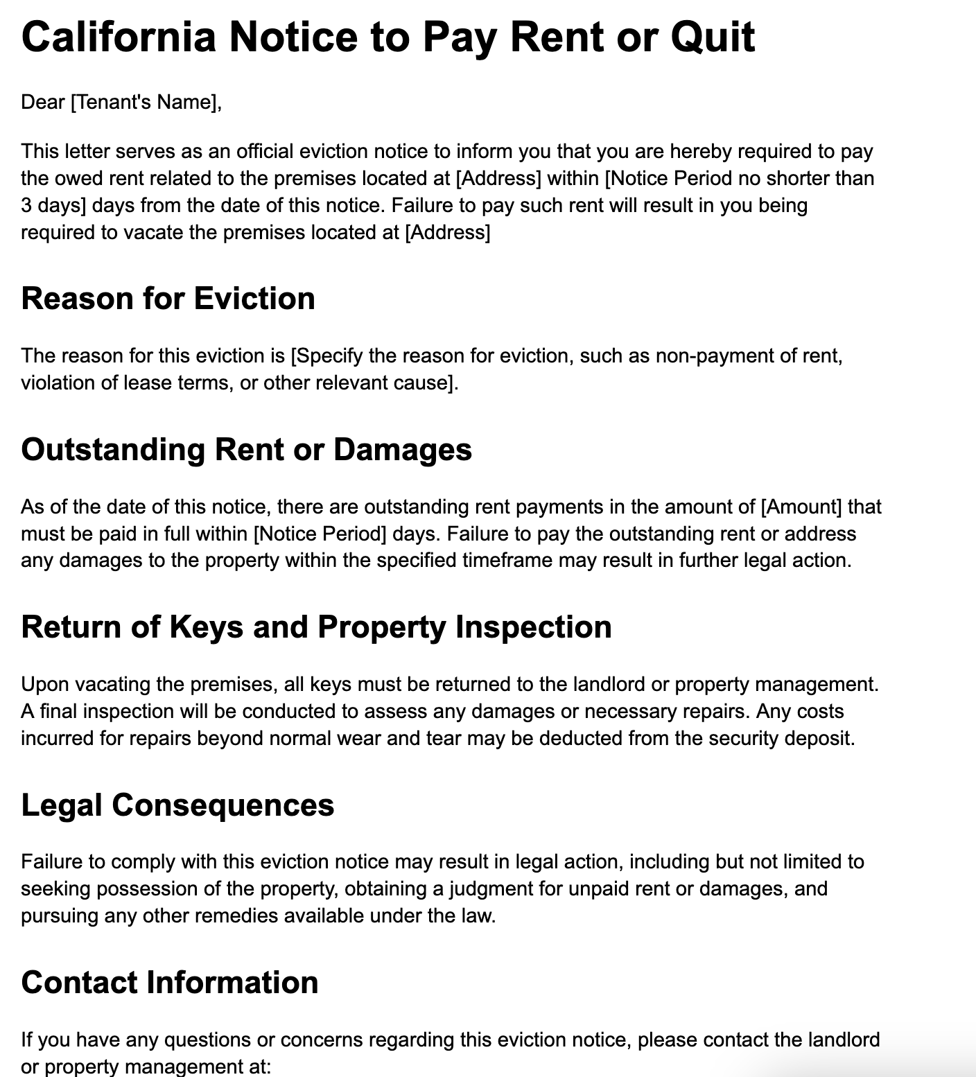 Eviction Notice Templates Samples