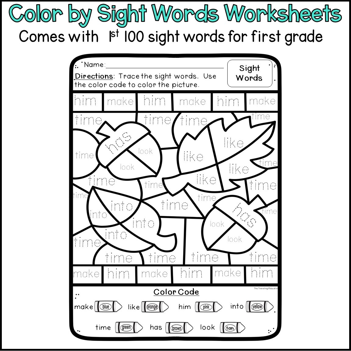 Fall Color By Sight Words For 1st Grade The Traveling Educator Fall Color By Sight Words For 1st Grade The Traveling Educator