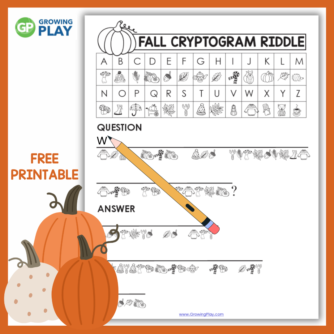 Fall Cryptogram Puzzle For Kids Growing Play Fall Cryptogram Puzzle For Kids Growing Play