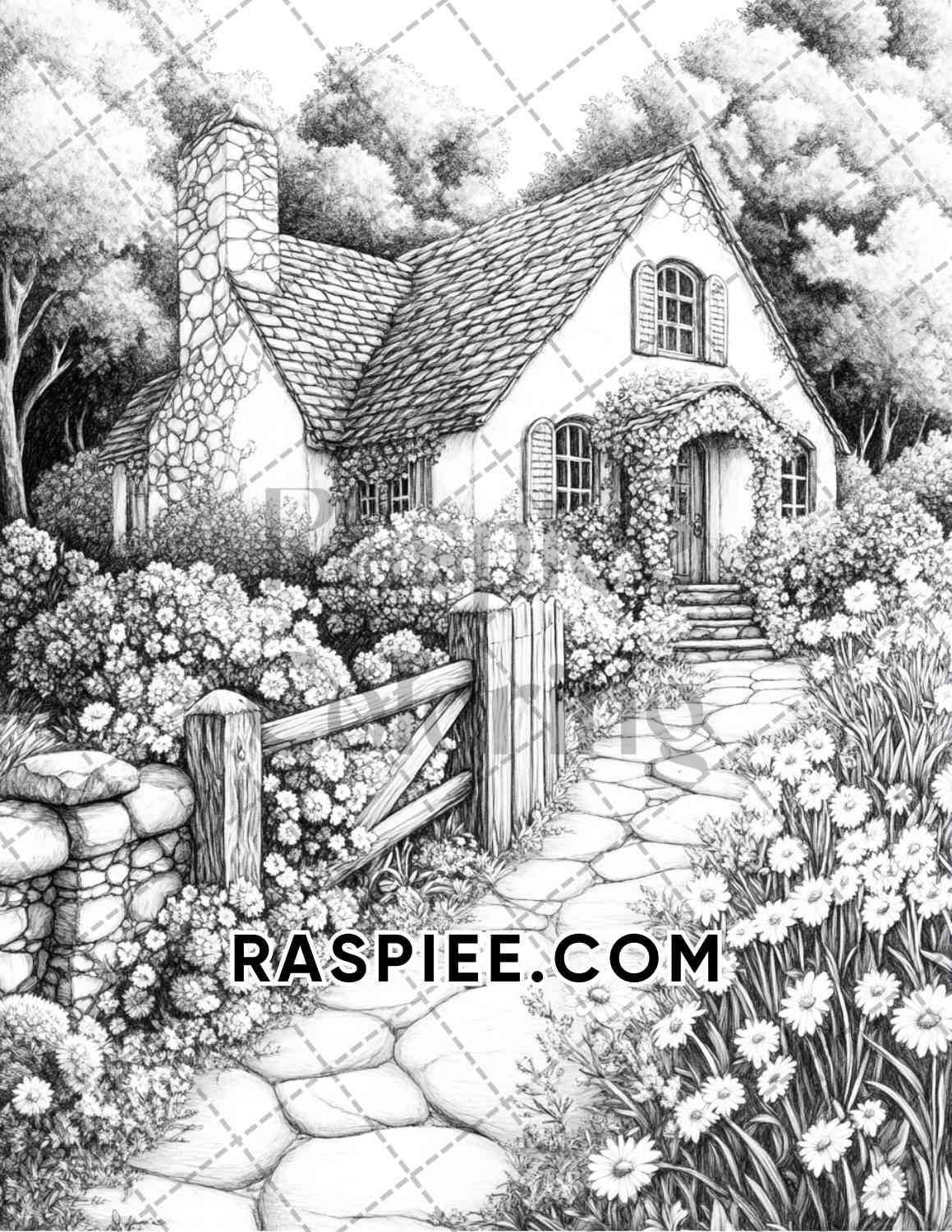 Fantasy Flower Houses Adult Coloring Pages Printable PDF Instant Downl RASPIEE