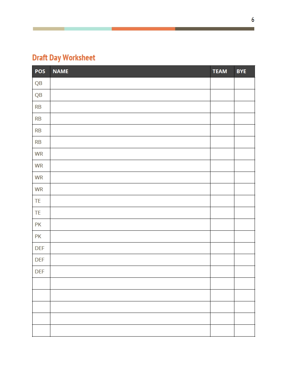 Fantasy Football Draft Packet FanDraft