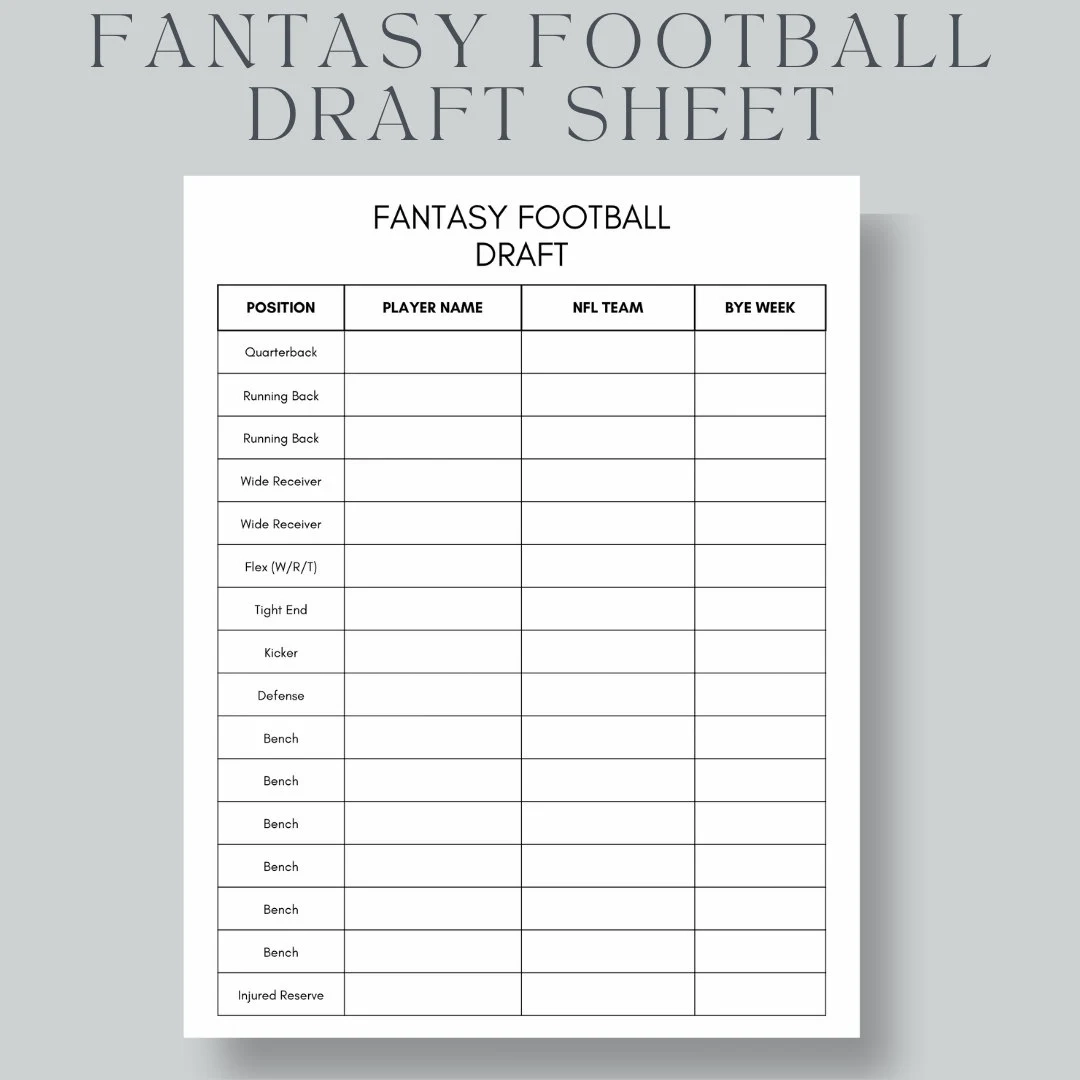Fantasy Football Draft Sheet US Letter A4 A5 instant Download PDF Etsy
