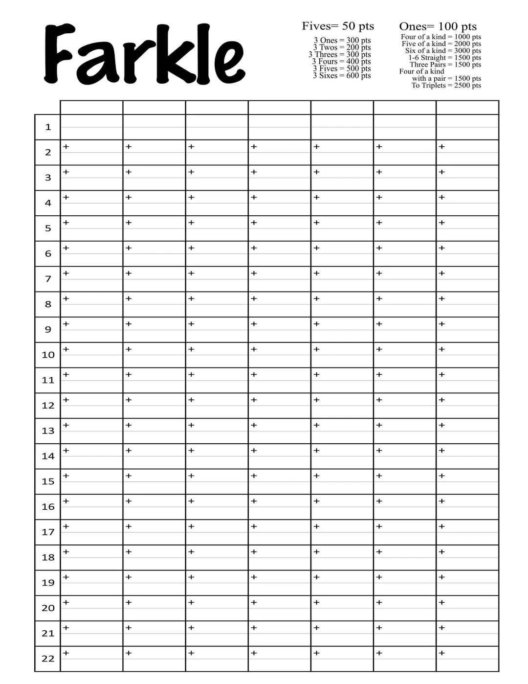 Farkle Score Card Printable File With Blank Spaces To Add Your Own Names DIY Farkle Scorecard Digital File Yarkle Cricut Silhouette Etsy
