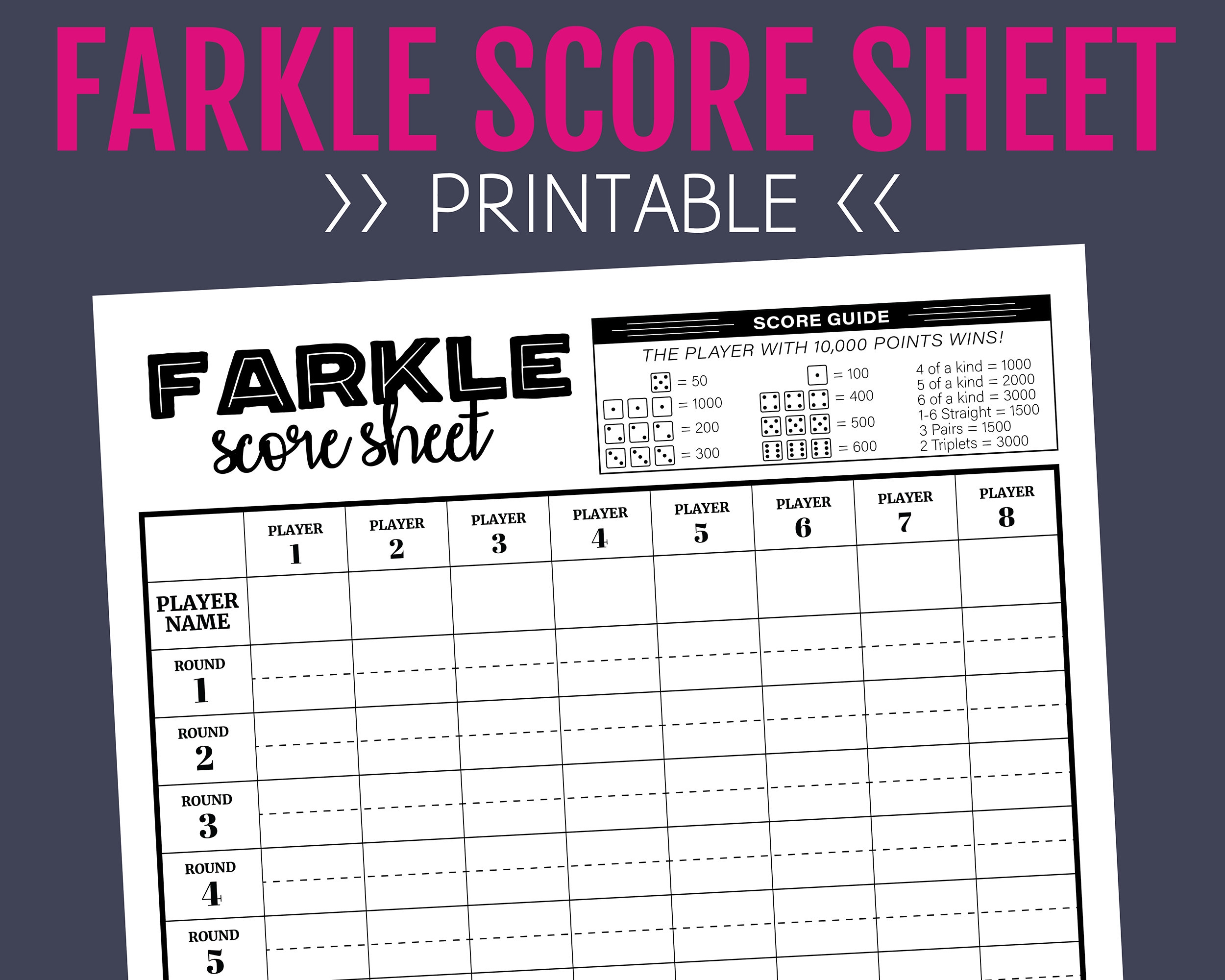 Farkle Score Sheet Printable Score Sheet Digital Instant Download Farkle Printable File PDF 8 5 X 11 A4 Etsy Israel