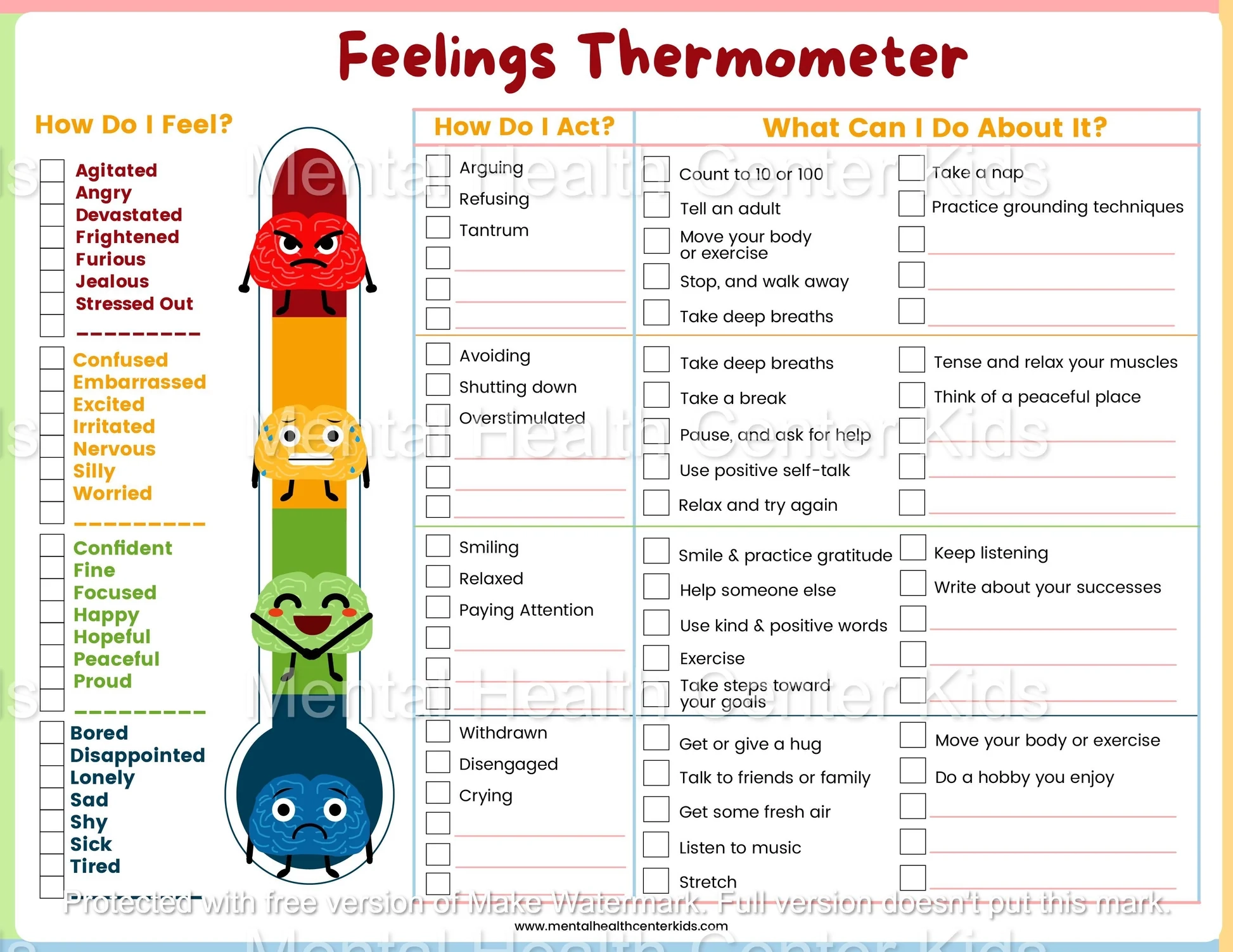 Feelings Thermometer Worksheets Mental Health Center Kids
