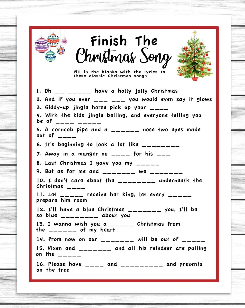 Finish The Song Christmas Game Xmas Songs Printable Or Virtual Holid Enjoymyprintables