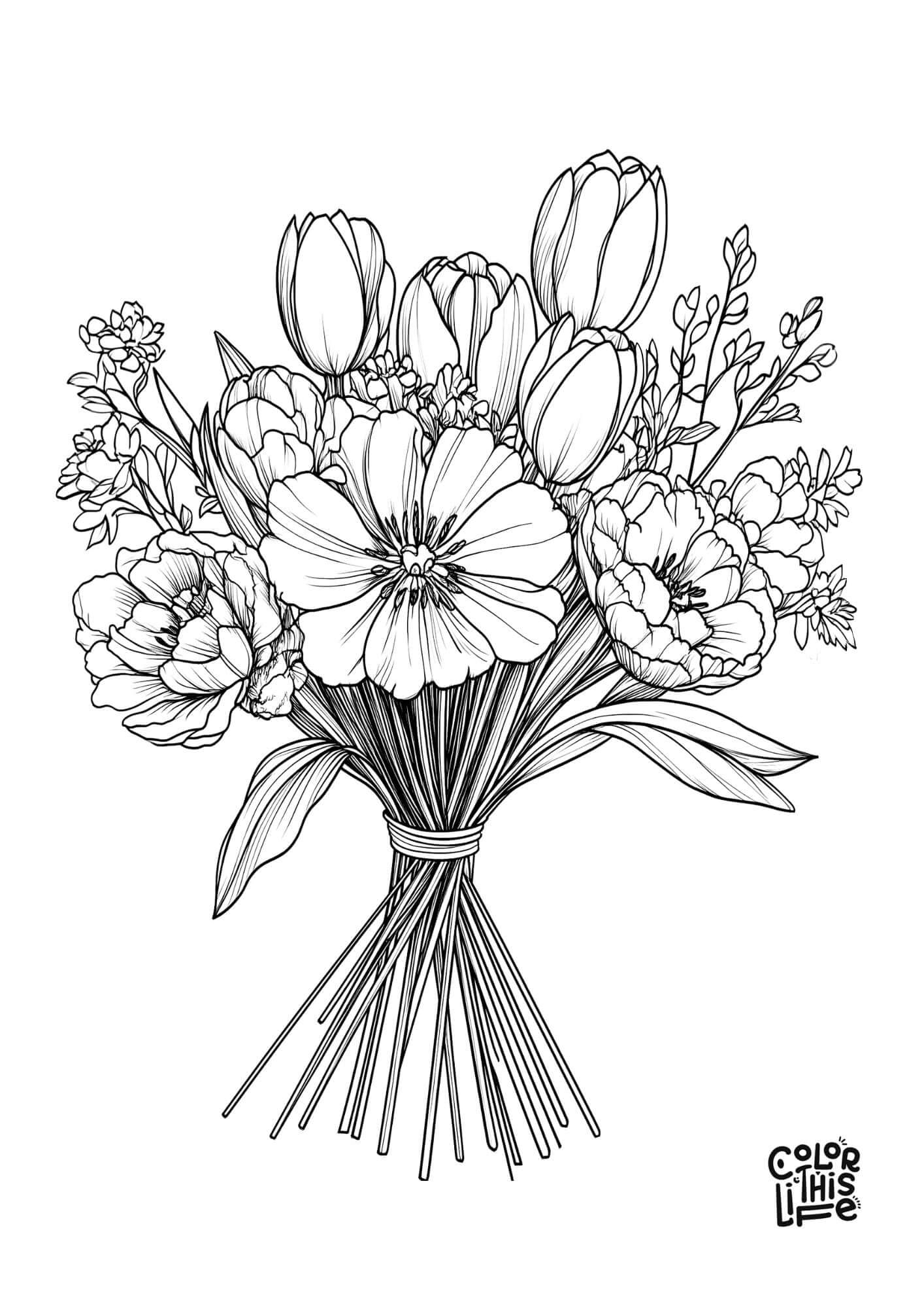 Flower Coloring Pages For Adults Free Printable 
