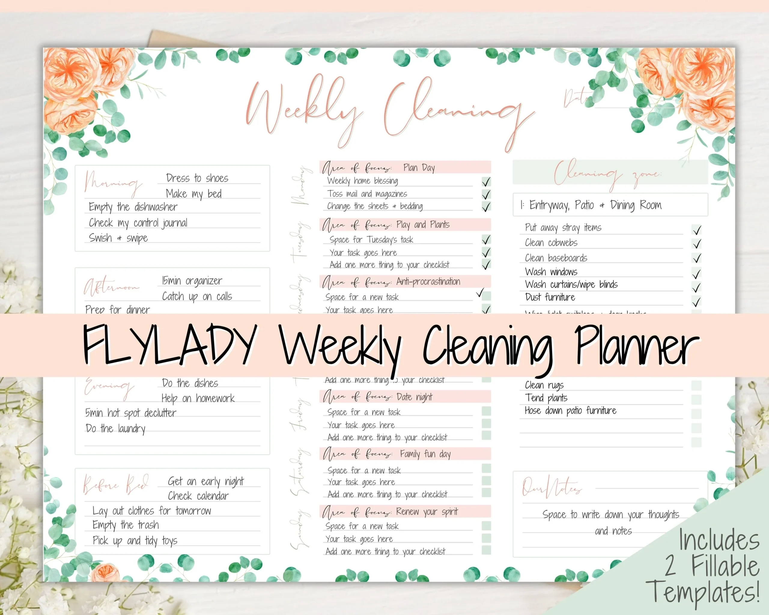 FLY LADY Cleaning Schedule Printable Landscape Portrait Flower